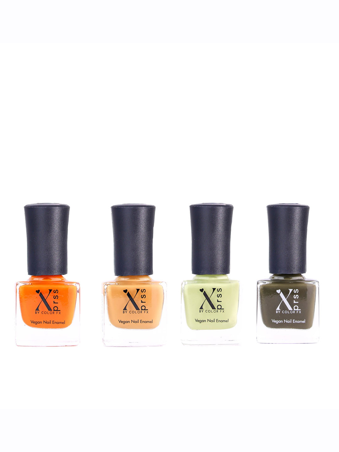Color Fx Set of 4 Xprss Vegan Long-Lasting Nail Enamels 5 ml Each-Orange 306 - Yellow Orange 307 - Matcha Green 308 - Olive Green 309