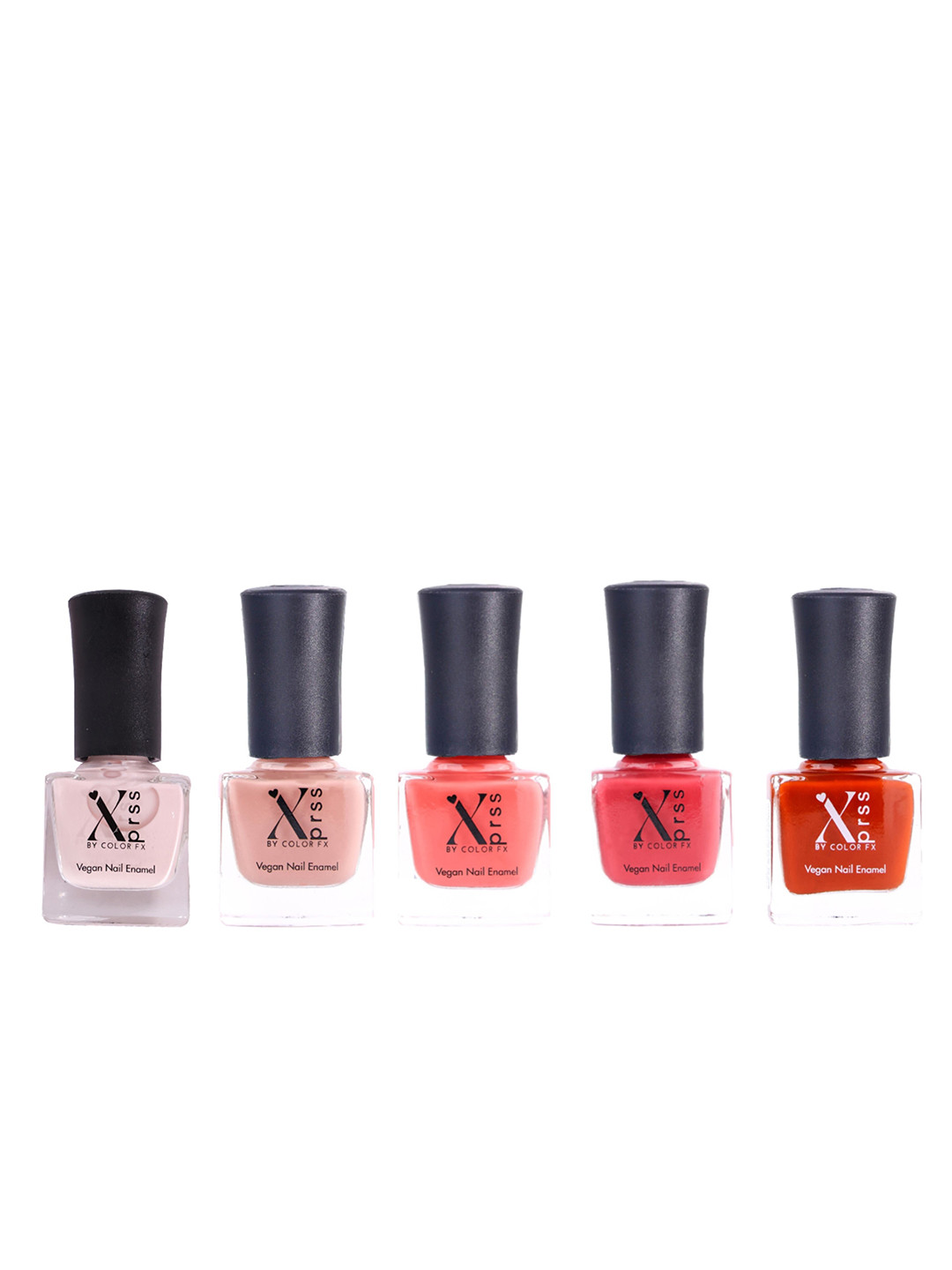Color Fx Set of 5 Xprss Vegan Long-Lasting Nail Enamels 5 ml Each-Pink Nude 301 - Salmon Pink 302 - Coral 303 - Strawberry Pink 304 - Rust 305