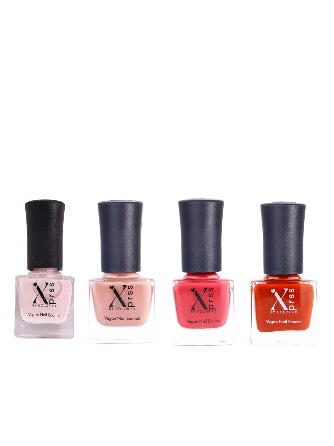 Color Fx Set of 4 Xprss Vegan Long-Lasting Nail Enamels 5 ml Each-Pink Nude 301 - Salmon Pink 302 - Strawberry Pink 304 - Rust 305