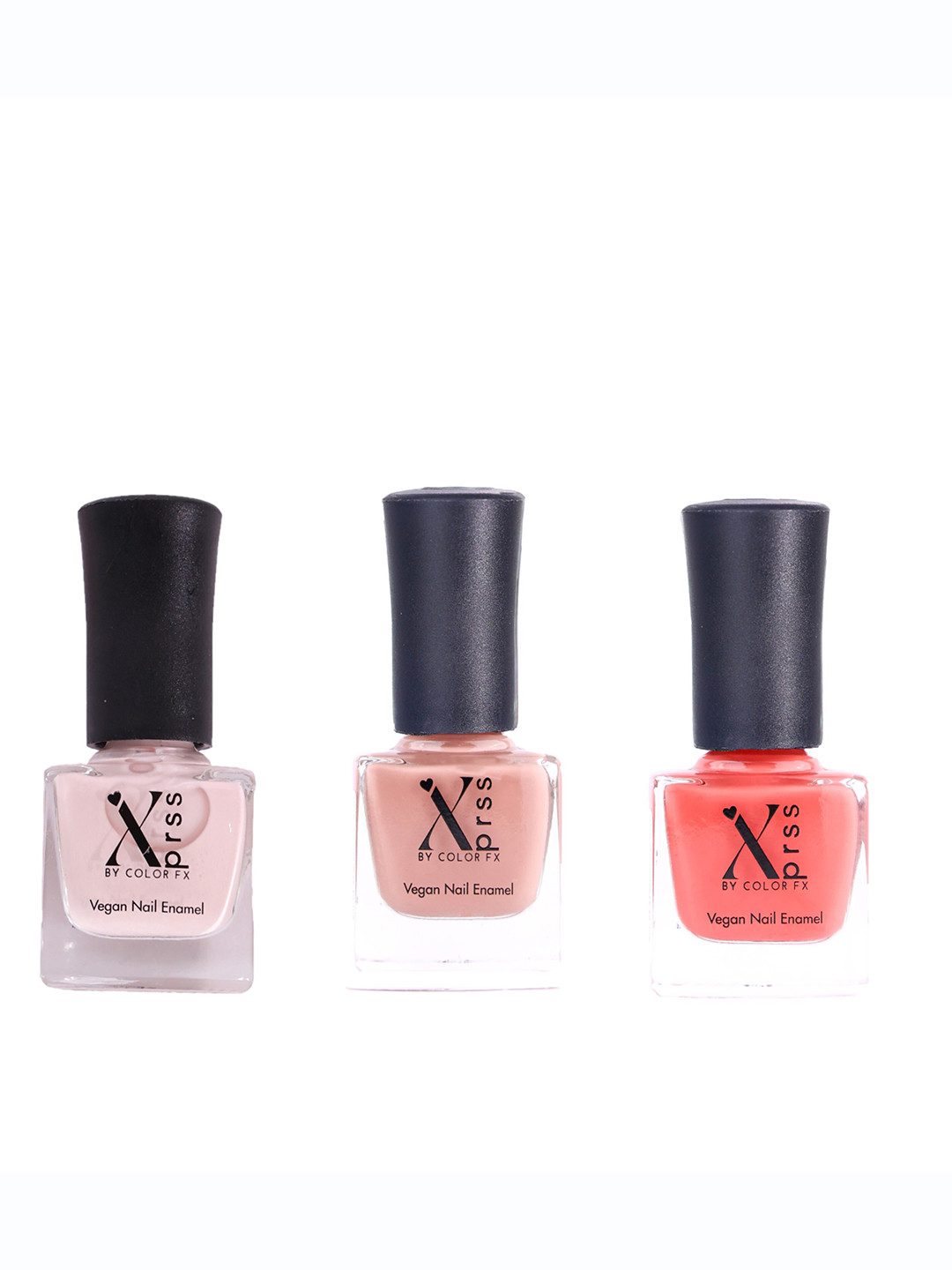 Color Fx Set of 3 Xprss Vegan Long-Lasting Nail Enamels 5 ml Each-Pink Nude 301 - Salmon Pink 302 - Coral 303