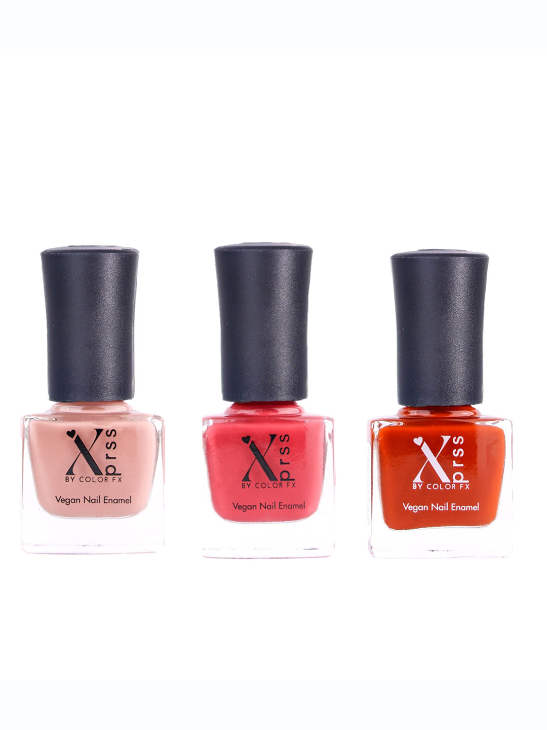 Color Fx Set of 3 Xprss Vegan Long-Lasting Nail Enamels 5 ml Each-Salmon Pink 302 - Strawberry Pink 304 - Rust 305