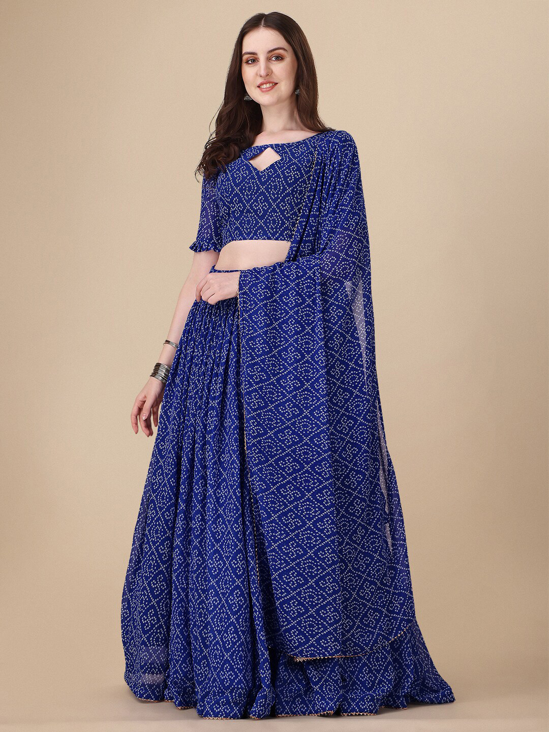 PMD Fashion Bandhani Printed Semi-Stitched Lehenga & Unstitched Blouse With Dupatta