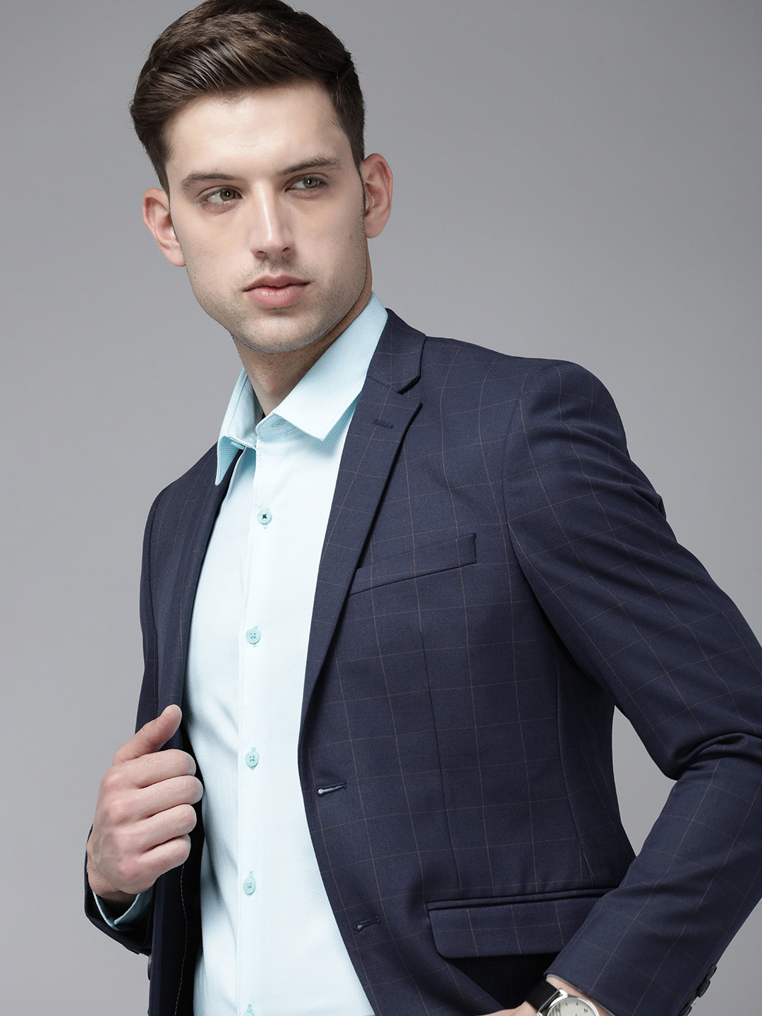 Park Avenue Checked Neo Fit Single-Breasted Formal Blazer