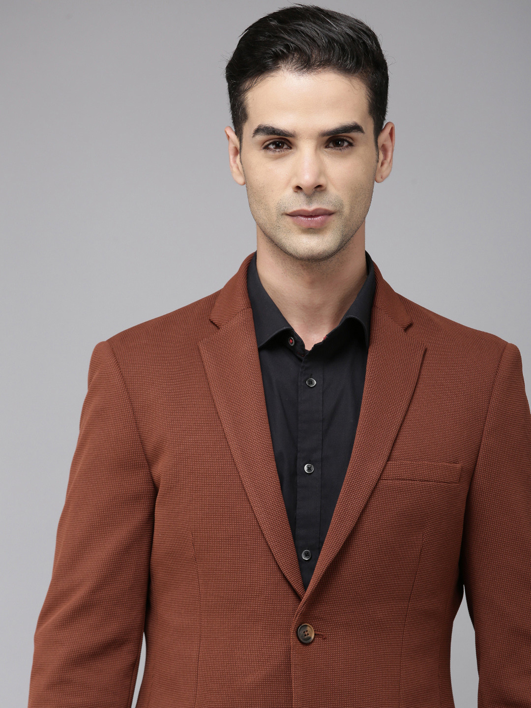 Park Avenue Self Design Notched Lapel Single-Breasted Active Fit Formal Blazers