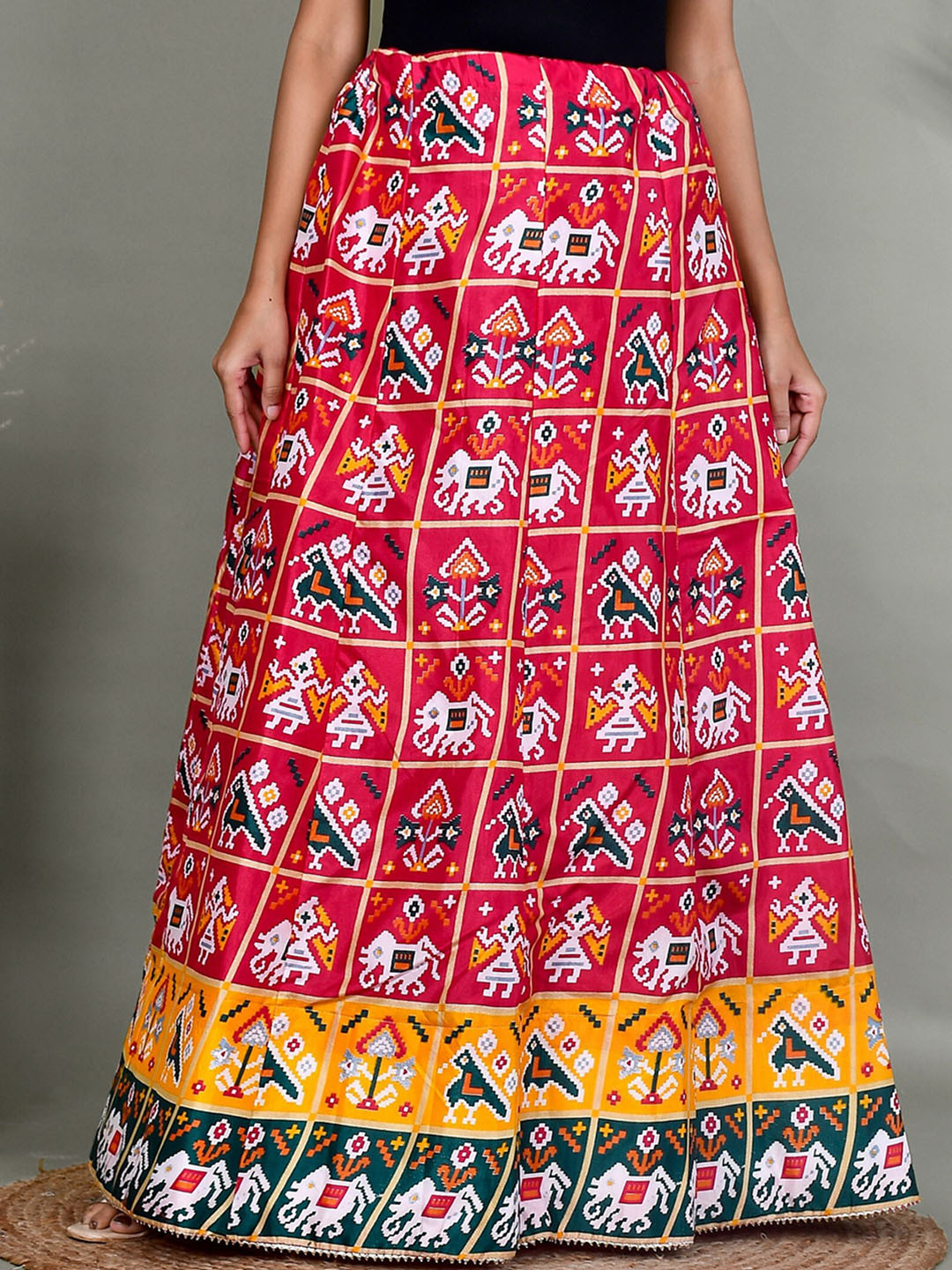 Kesarya Printed Pure Silk Maxi Flared Ethnic Traditional Skirt