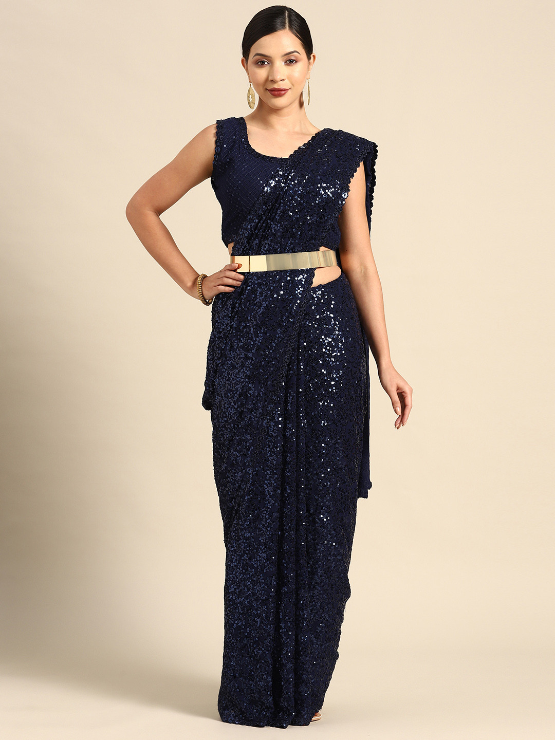 Divine International Trading Co Embellished Sequinned Embroidered Heavy Work Saree