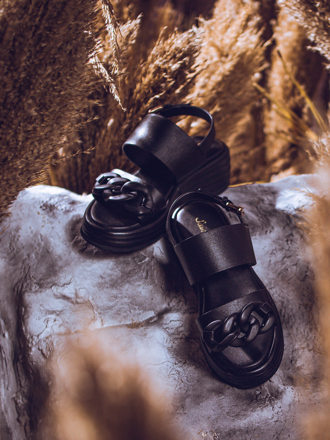 Saint G Leather Wedges Heels with Buckles