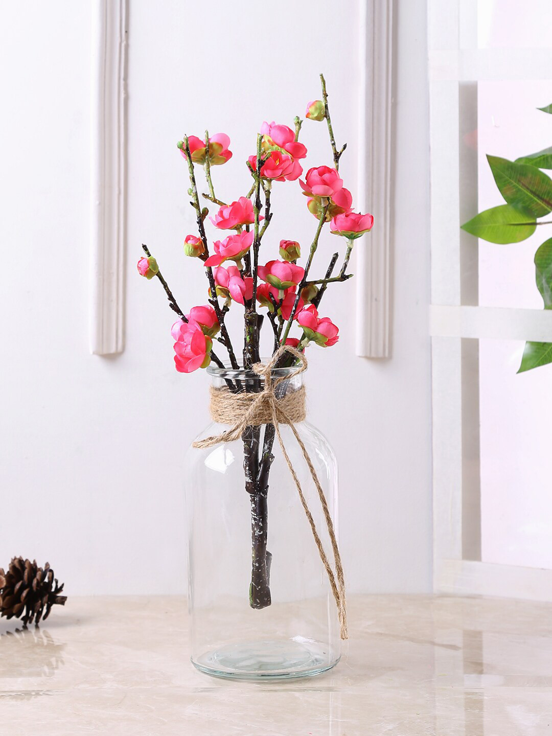 TAYHAA Transparent Tied Ribbon Crystal Clear Glass Flower Vase