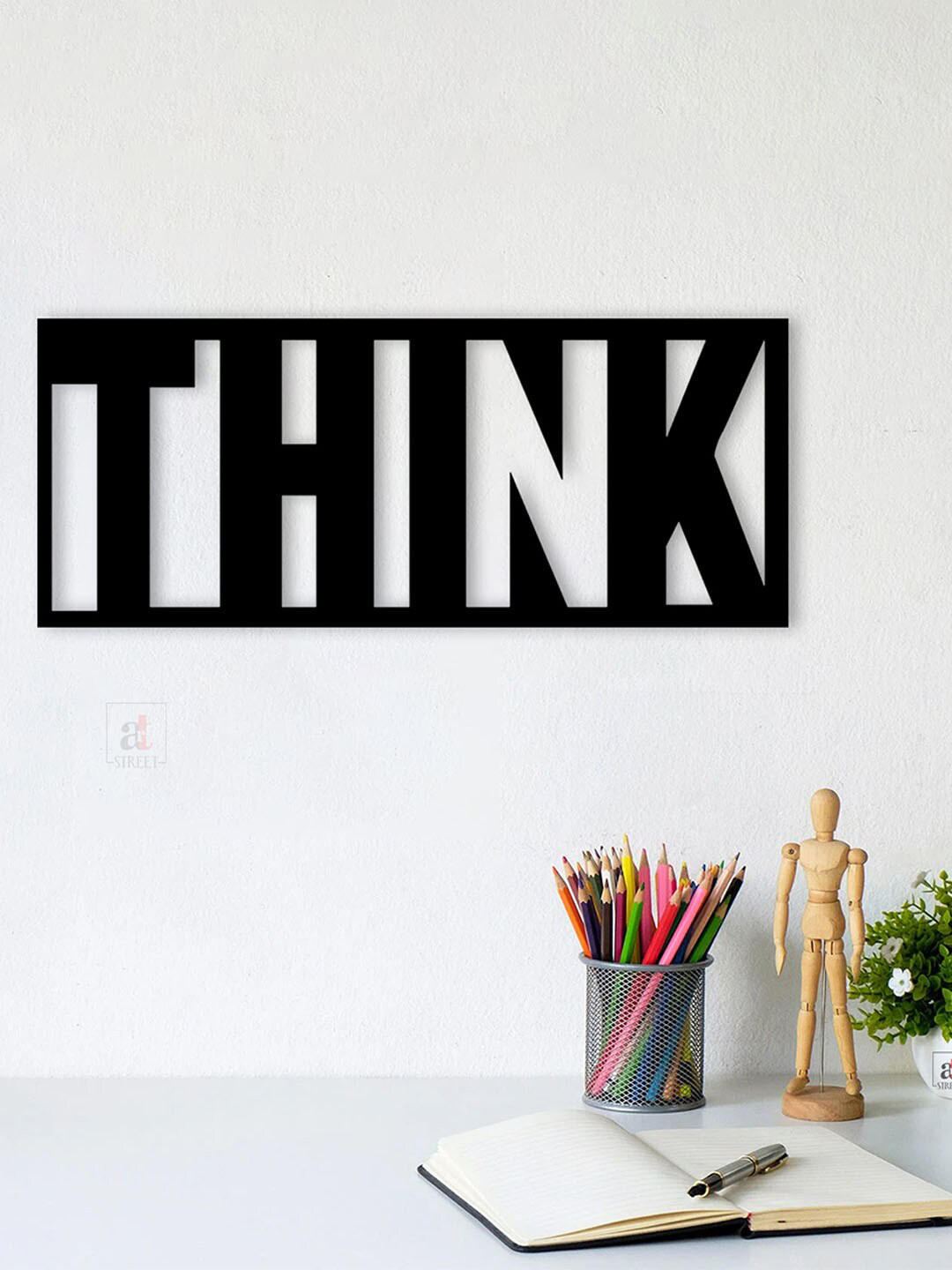Art Street Think Black MDF Wooden Ready To Hang Home Office Wall Dcor