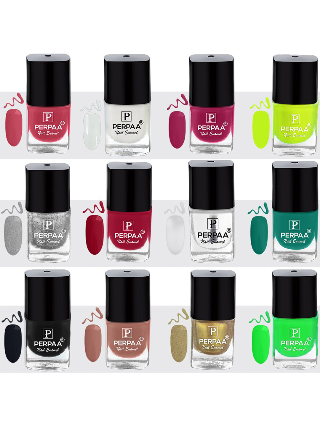 PERPAA Set of 12 Trendy Quick-Drying & Long Lasting Gel Nail Enamel 5 ml each - Combo 02