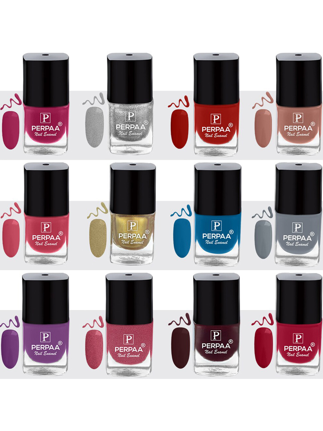 PERPAA Set of 12 Trendy Quick-Drying & Long Lasting Gel Nail Enamel 5 ml each - Combo 01