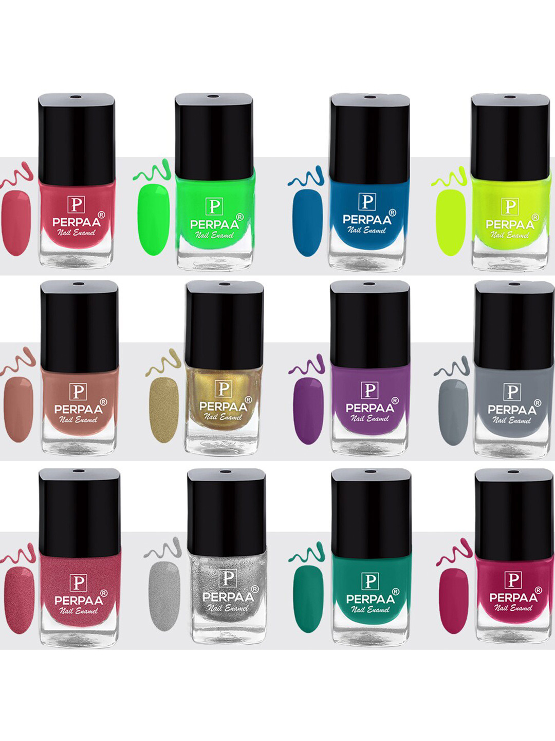 PERPAA Set of 12 Trendy Quick-Drying & Long Lasting Gel Nail Enamel 5 ml each - Combo 10