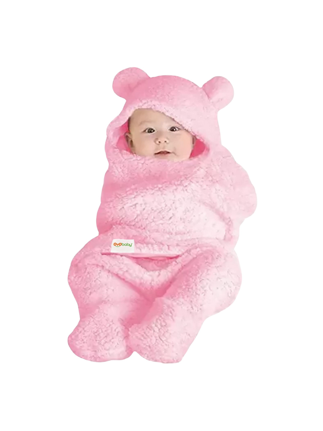 OyO Baby Infants Kids Pink Quilted 350 GSM Fleece 3 In 1 Hooded Baby Blanket Wrapper