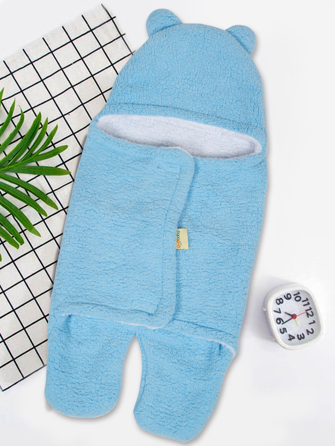 OyO Baby Infants Kids Blue & White 3 In 1 Hooded Baby Blanket Wrapper