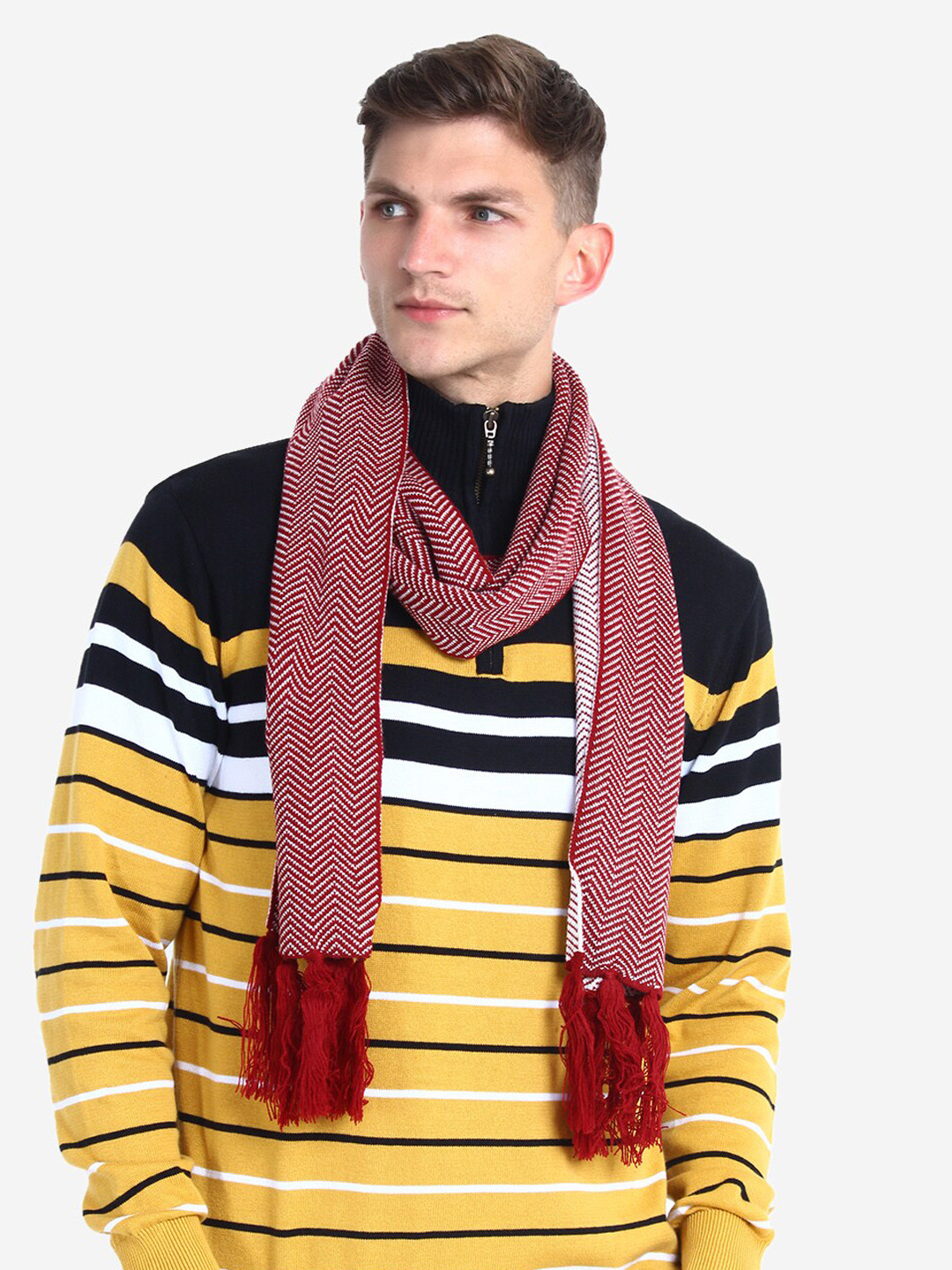 JoE Hazel Self-Design Knitted Zig-Zag Reversible Muffler