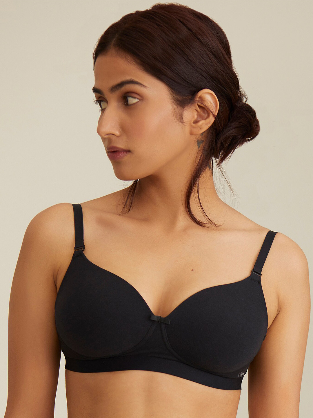 Nykd Breathe Cotton Transparent Back Padded Non Wired TShirt Bra NYB007 Black