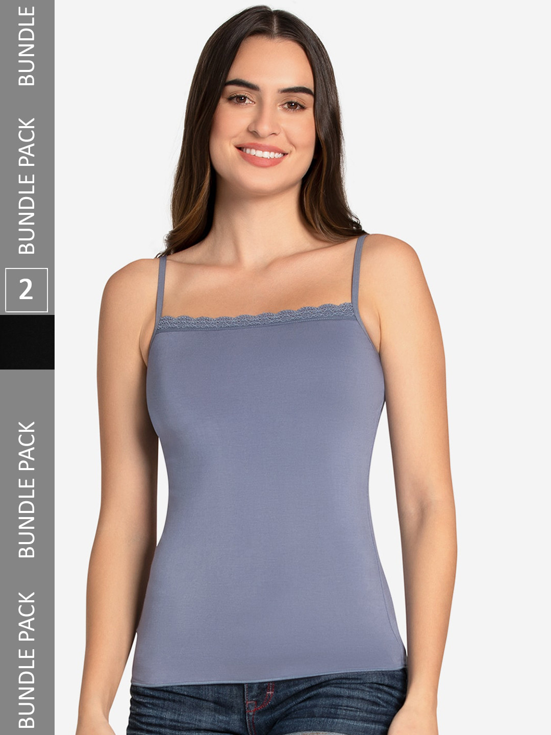 Amante Pack of 2 Solid Sleeveless Straight Neck Camisole - LIN82802