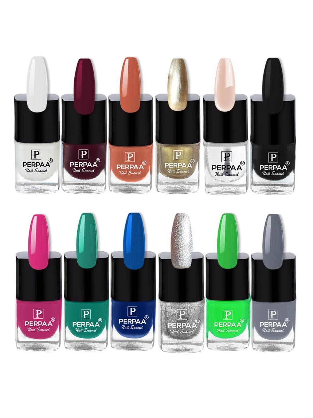 PERPAA Set Of 12 Trendy Quick-Drying Gel Based Nail Polish 5 ml Each - Combo No 27