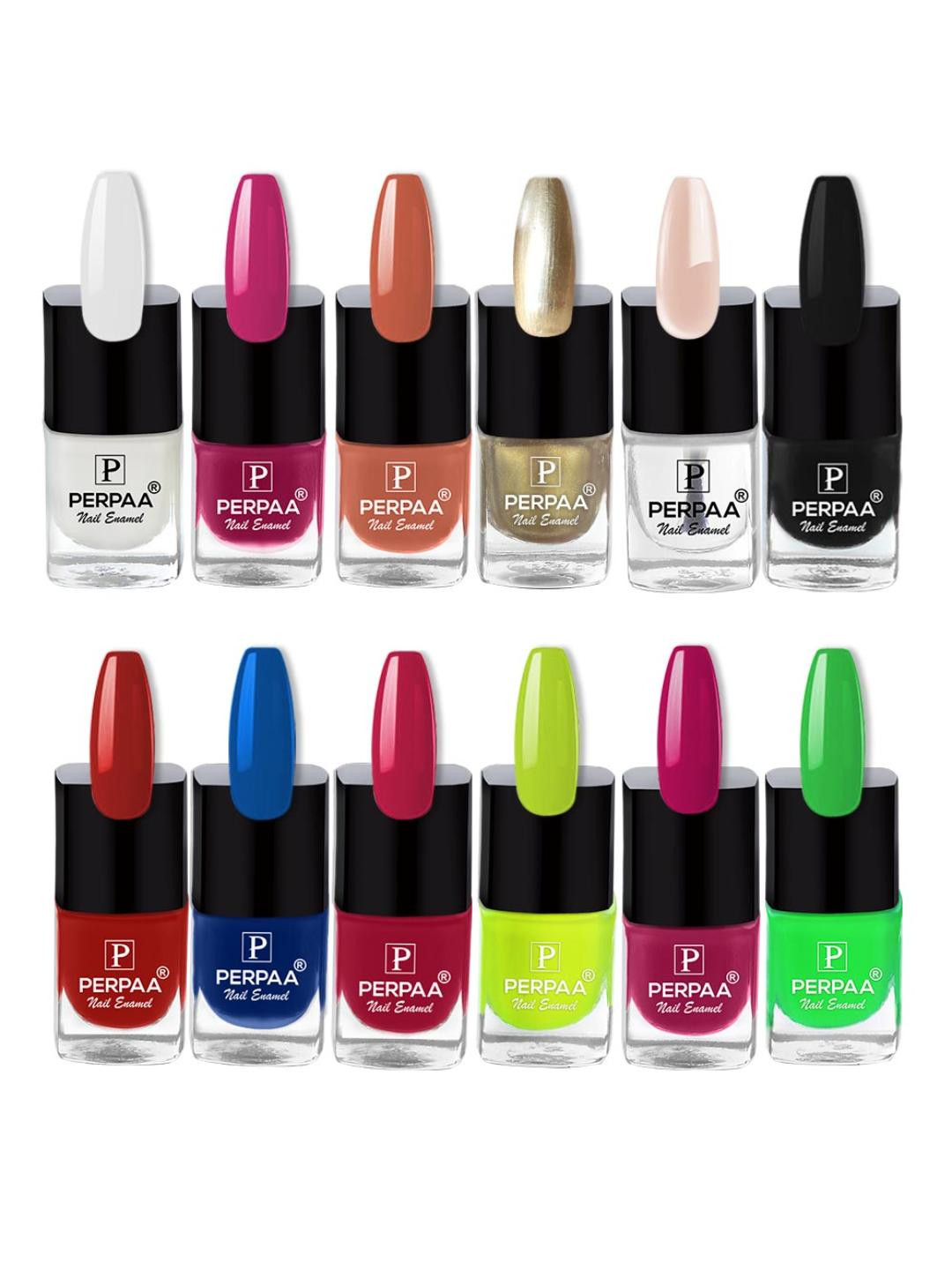 PERPAA Set Of 12 Trendy Quick-Drying Gel Based Nail Polish 5 ml Each - Combo No 24