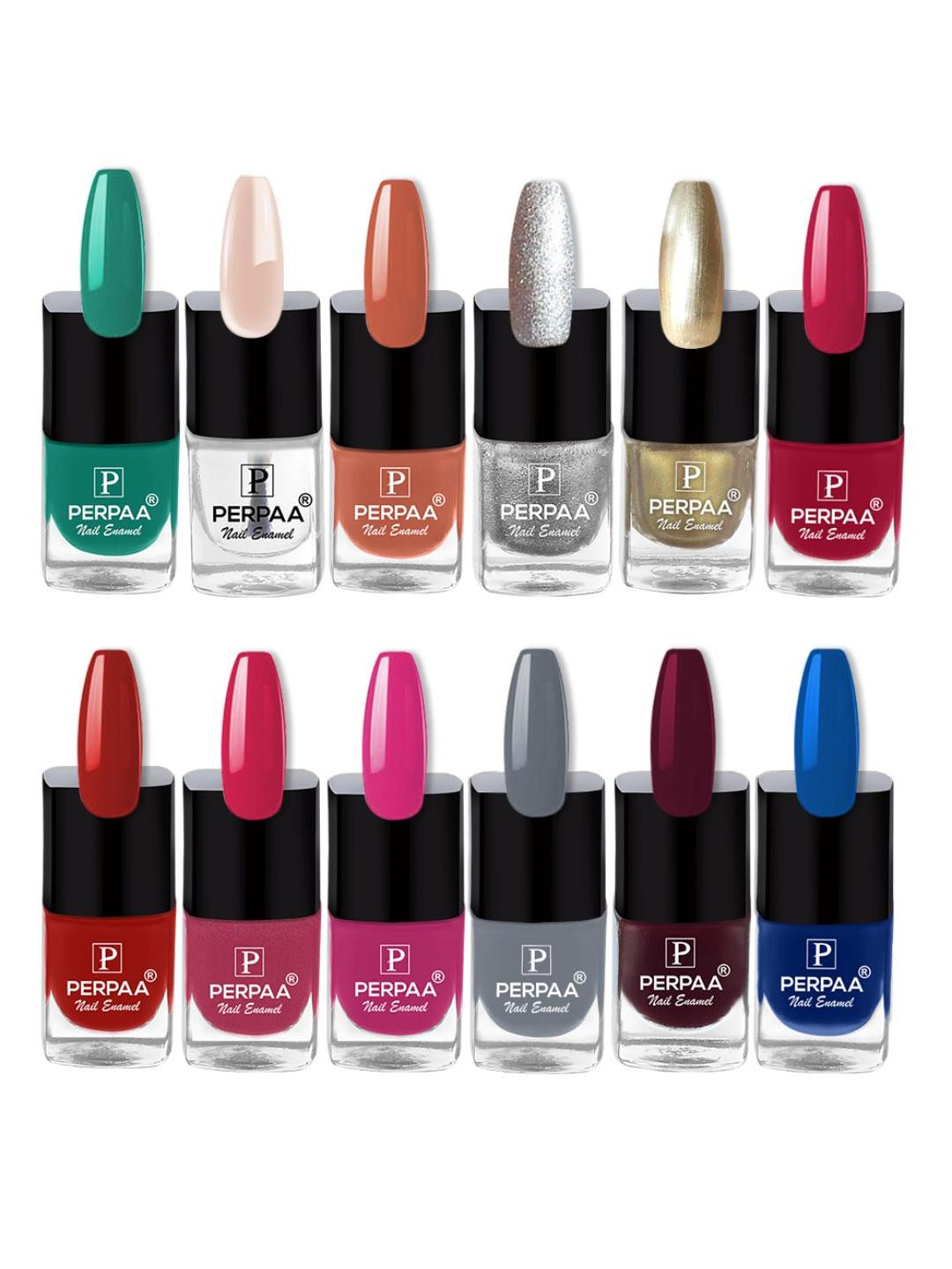 PERPAA Set Of 12 Trendy Quick-Drying Gel Based Nail Polish 5 ml Each - Combo No 13