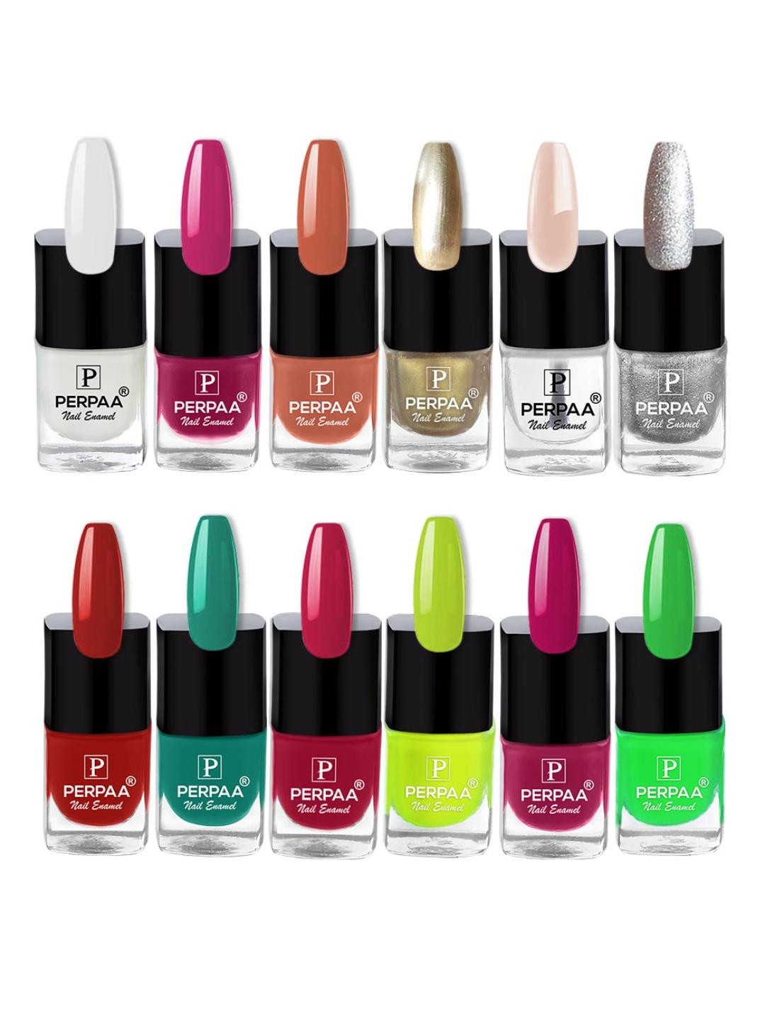 PERPAA Set Of 12 Trendy Quick-Drying Gel Based Nail Polish 5 ml Each - Combo No 12
