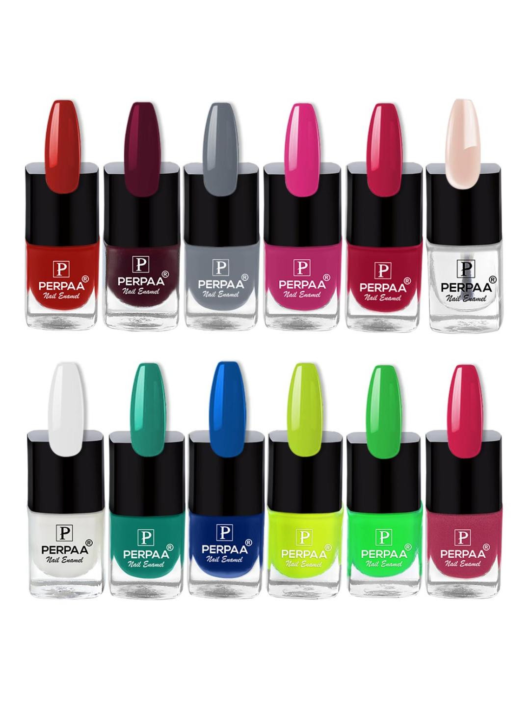 PERPAA Set Of 12 Trendy Quick-Drying Gel Based Nail Polish 5 ml Each - Combo No 16