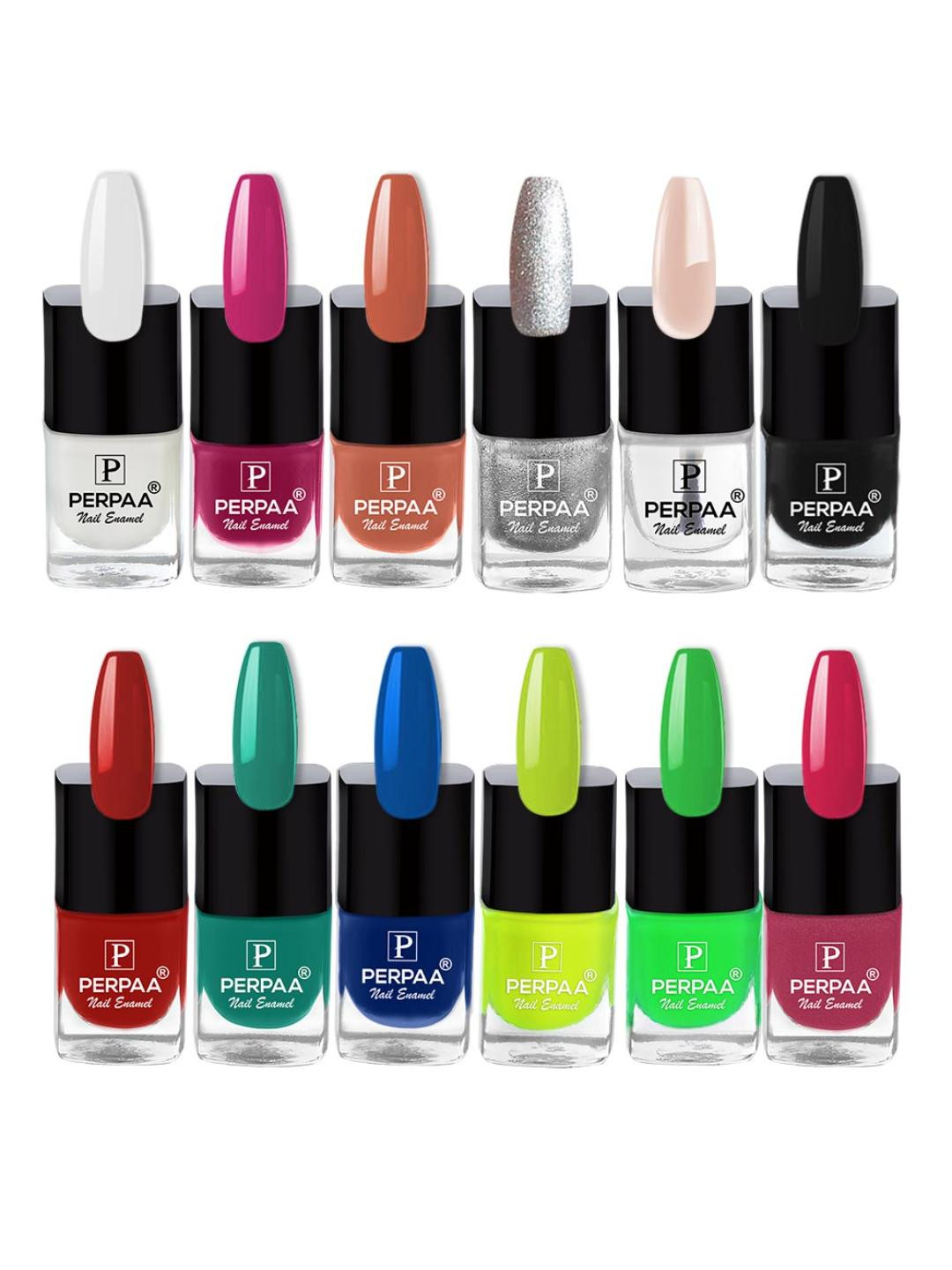 PERPAA Set Of 12 Trendy Quick-Drying Gel Based Nail Polish 5 ml Each - Combo No 25