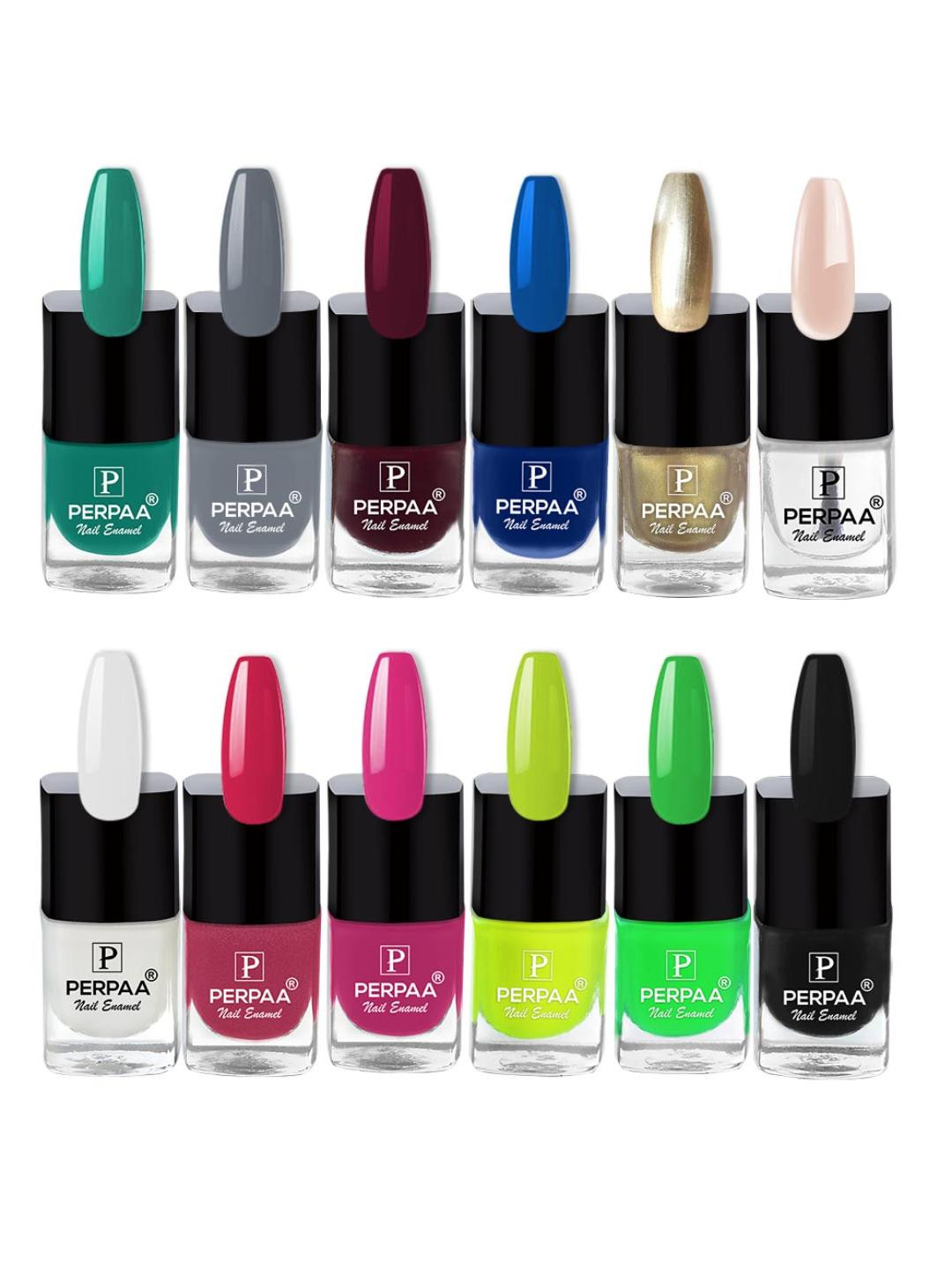 PERPAA Set Of 12 Trendy Quick-Drying Gel Based Nail Polish 5 ml Each - Combo No 14