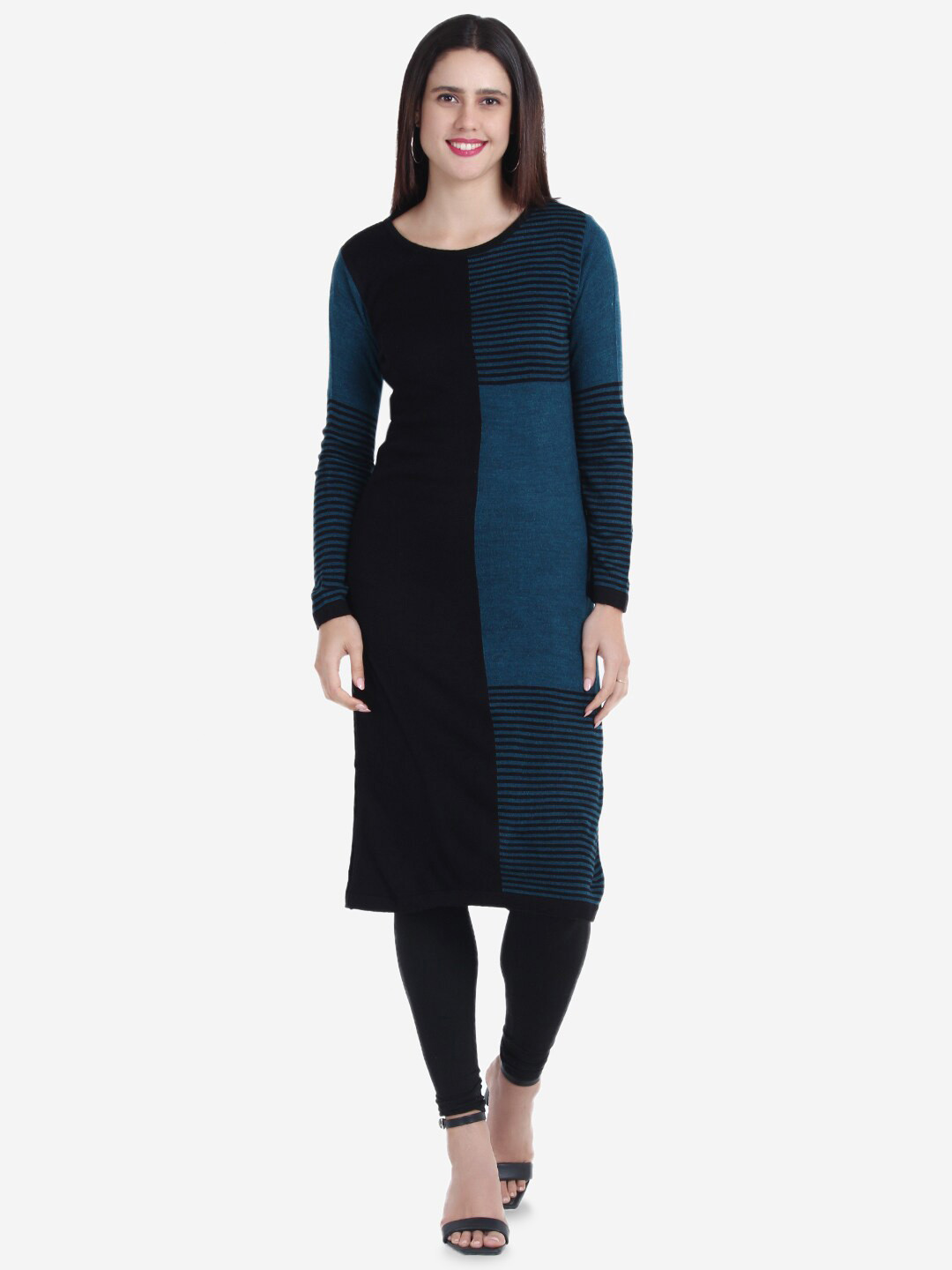 JoE Hazel Colourblocked Acrylic Long Sleeves Straight Kurta