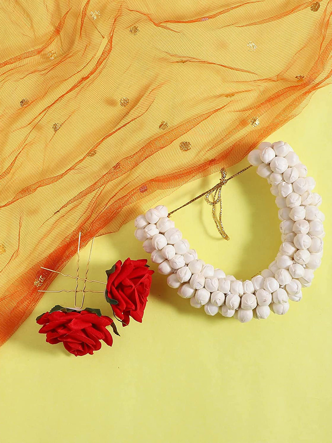 CHANDERKASH Women Set of 3 Artificial Flower U Pins & Mogra Juda