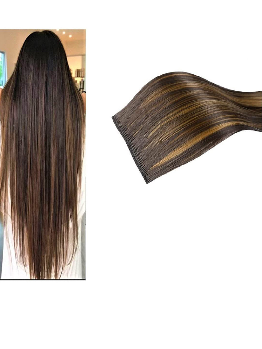 Chanderkash 24'inches Womens 5 Clips Synthetic Fiber Hair Extension Golden Highlighted