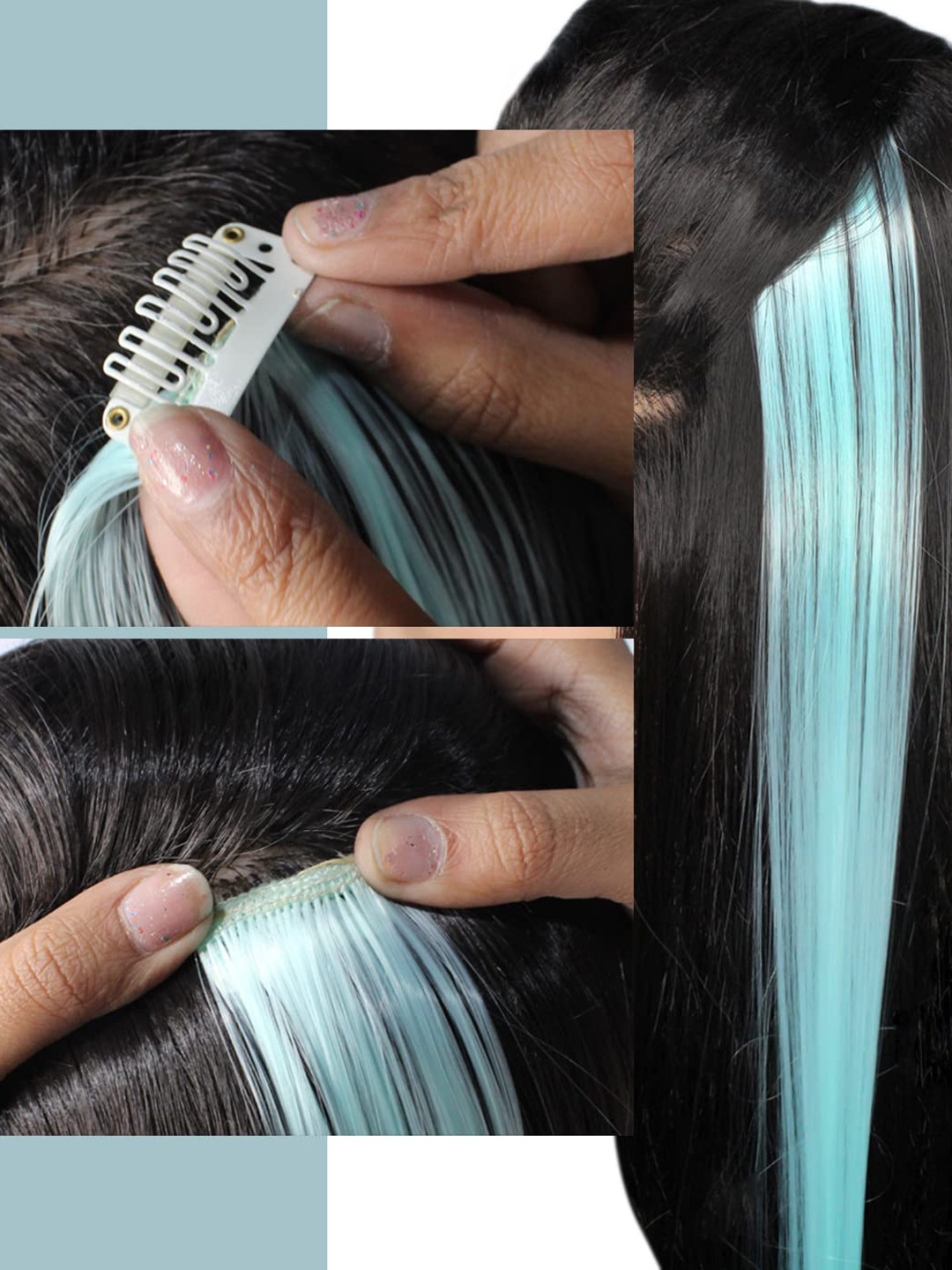 CHANDERKASH Set Of 2 Straight Single Clip Hair Streak Color Hair Extension Highlights - 18 Inches