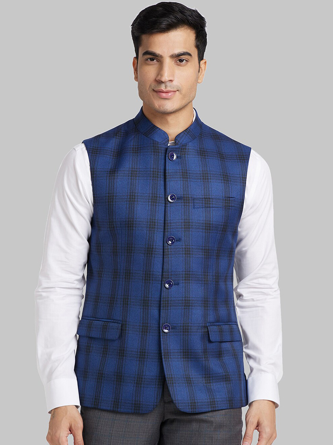 Park Avenue Checked Mandarin Collar Nehru Jackets
