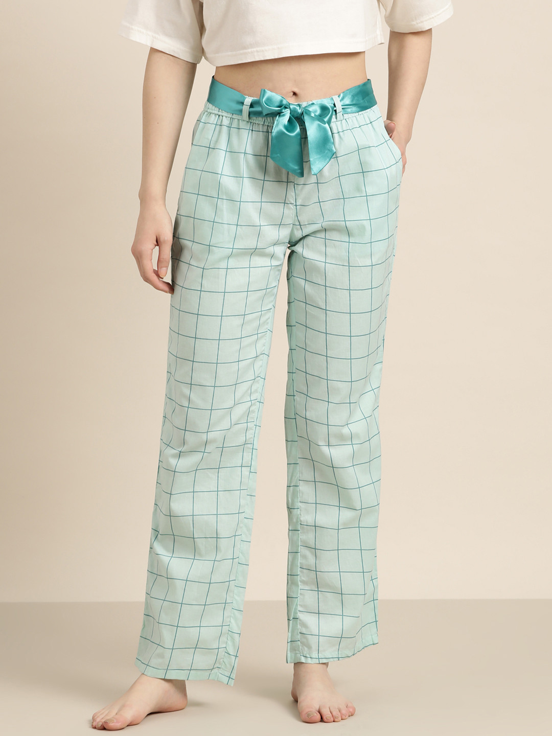 Sweet Dreams Women Checked Pure Cotton Straight Lounge Pants