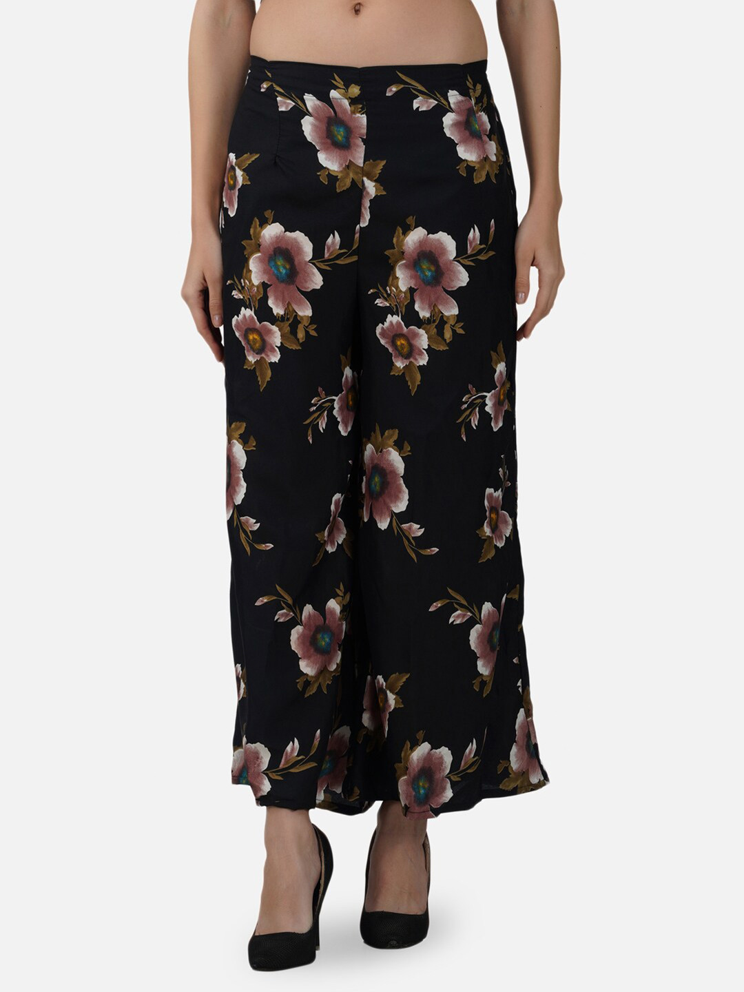 BCZ Style Women Floral Printed Flared Crepe Palazzos