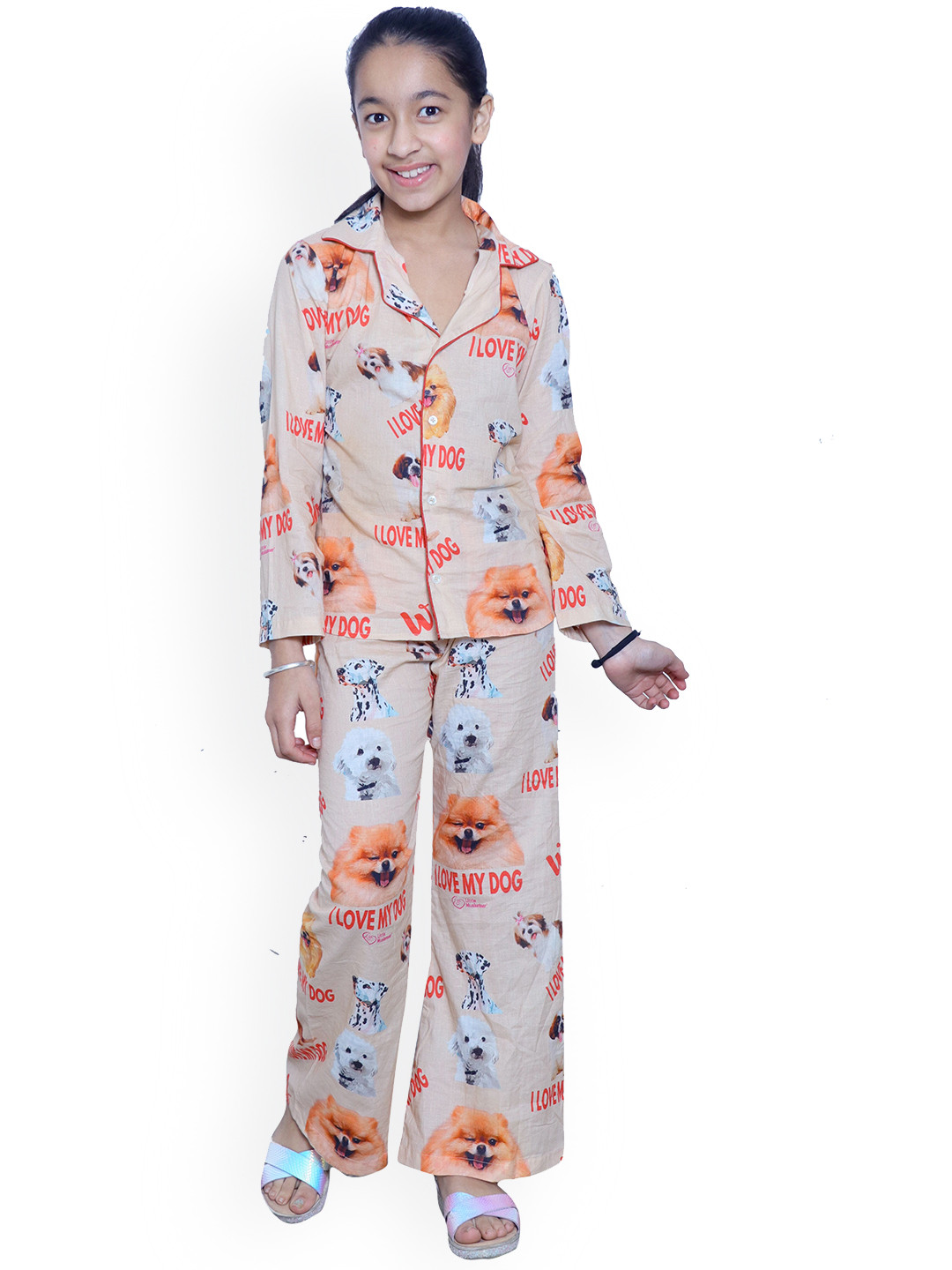 Little Musketeer Girls I Love My Dog Pure Cotton Night Suit