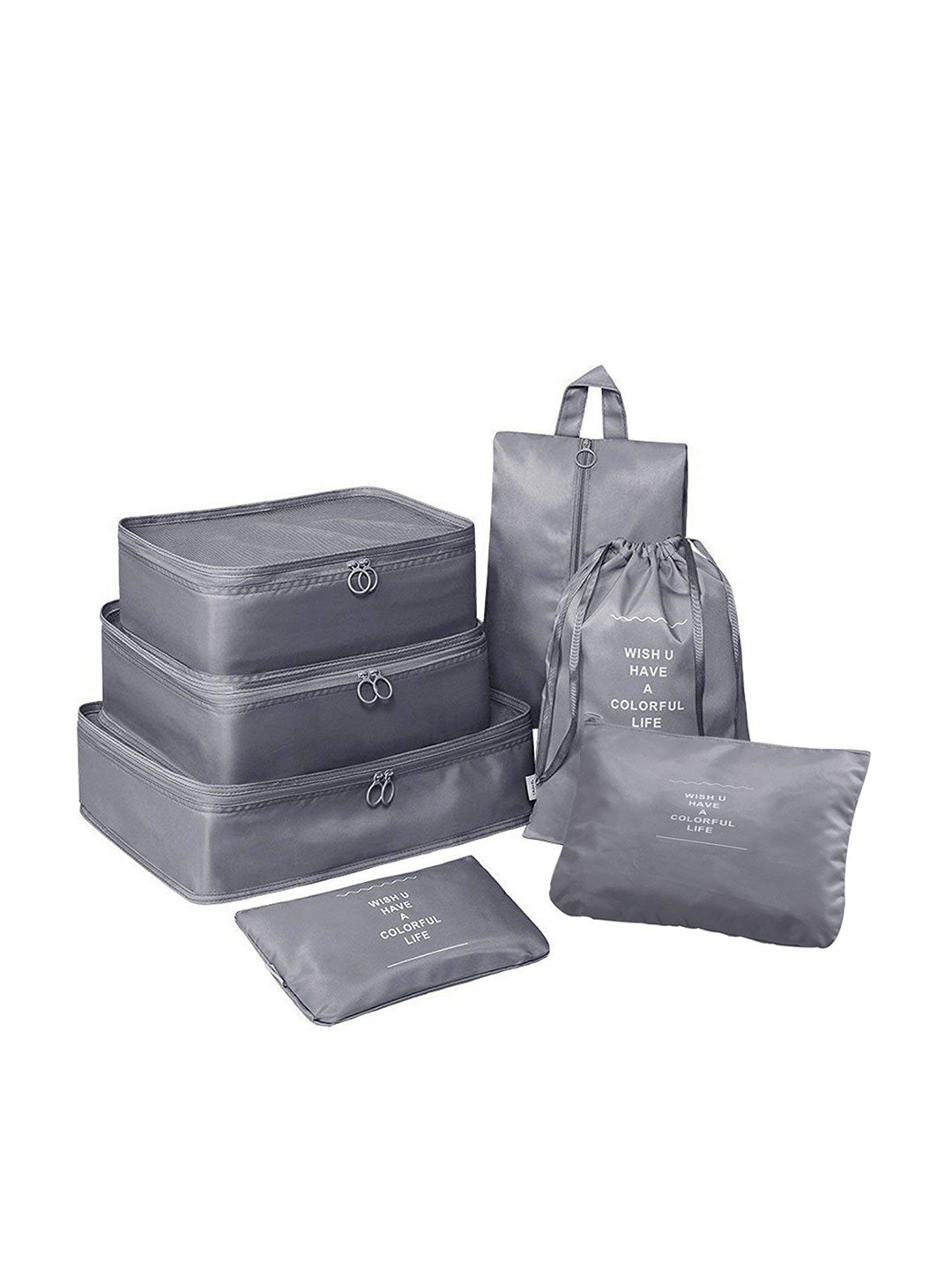 HOUSE OF QUIRK 7-Pcs Grey Waterproof Packing Cubes With Pouch & Toiletry Bag Organisers