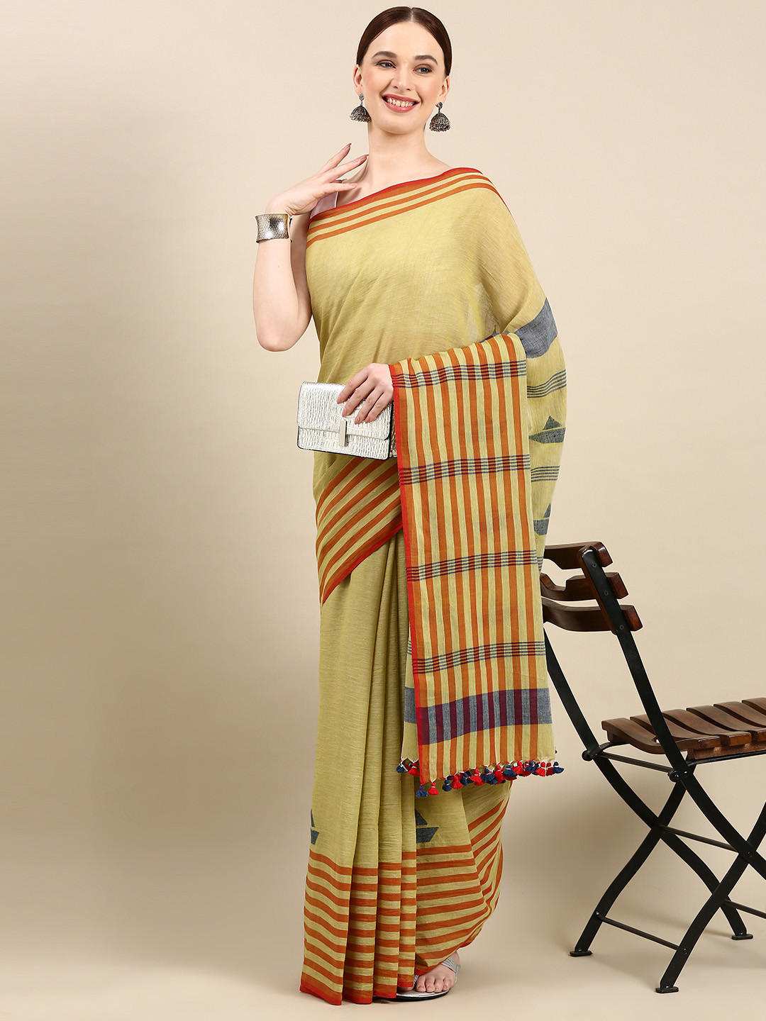 ArtEastri Green & Blue Woven Design Pure Cotton Jamdani Saree