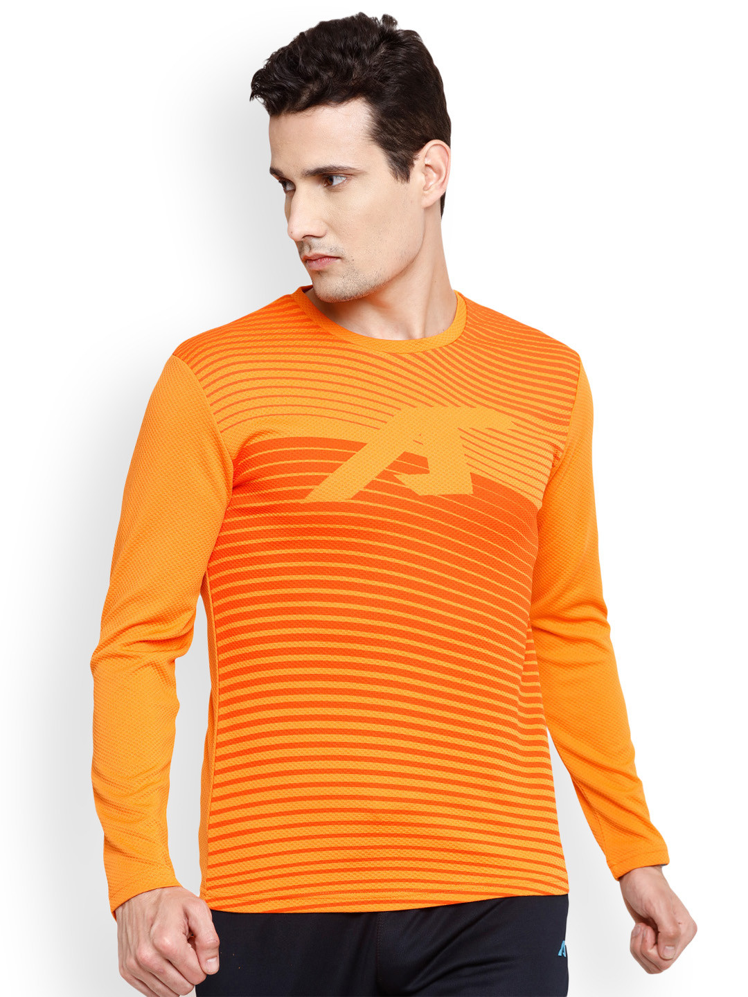 Alcis Men Orange Striped Round Neck T-shirt