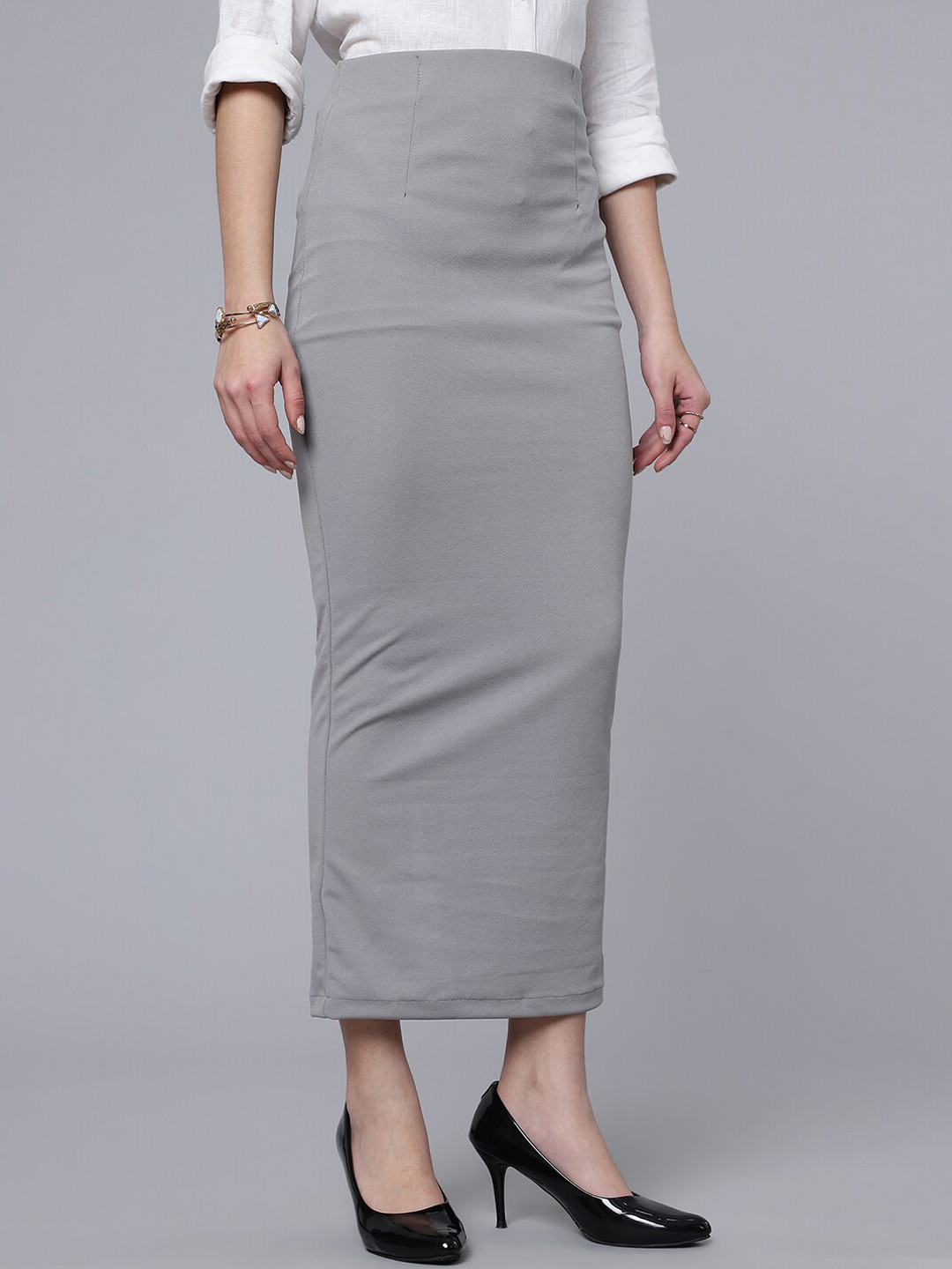 Purple Feather Back Slit Long Stretchable Formal Pencil Skirt