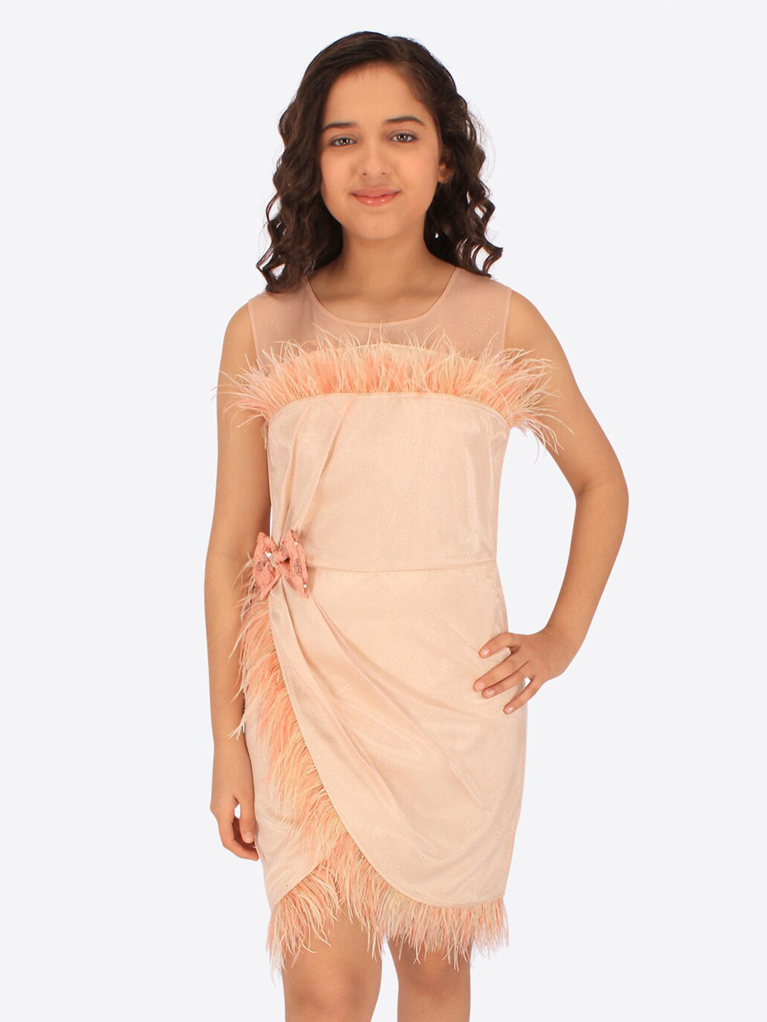CUTECUMBER Embellished Fringed Net Sheath Dress