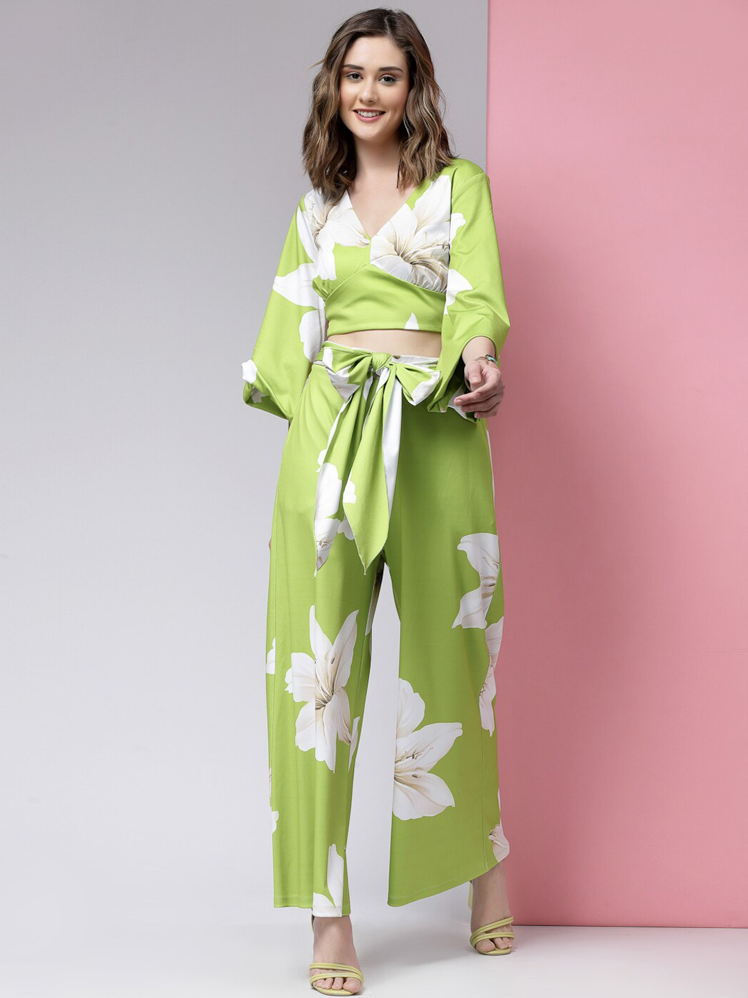 KASSUALLY Floral Printed Cropped Top & Palazzo Co-Ords Set
