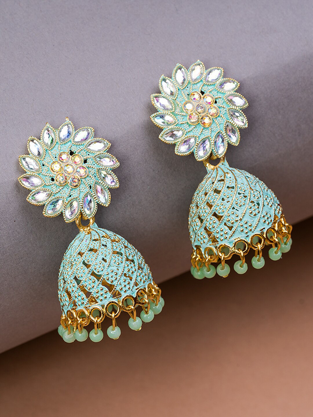 HOUSE OF ARLI Gold-Plated Dome Shaped Jhumkas Earrings
