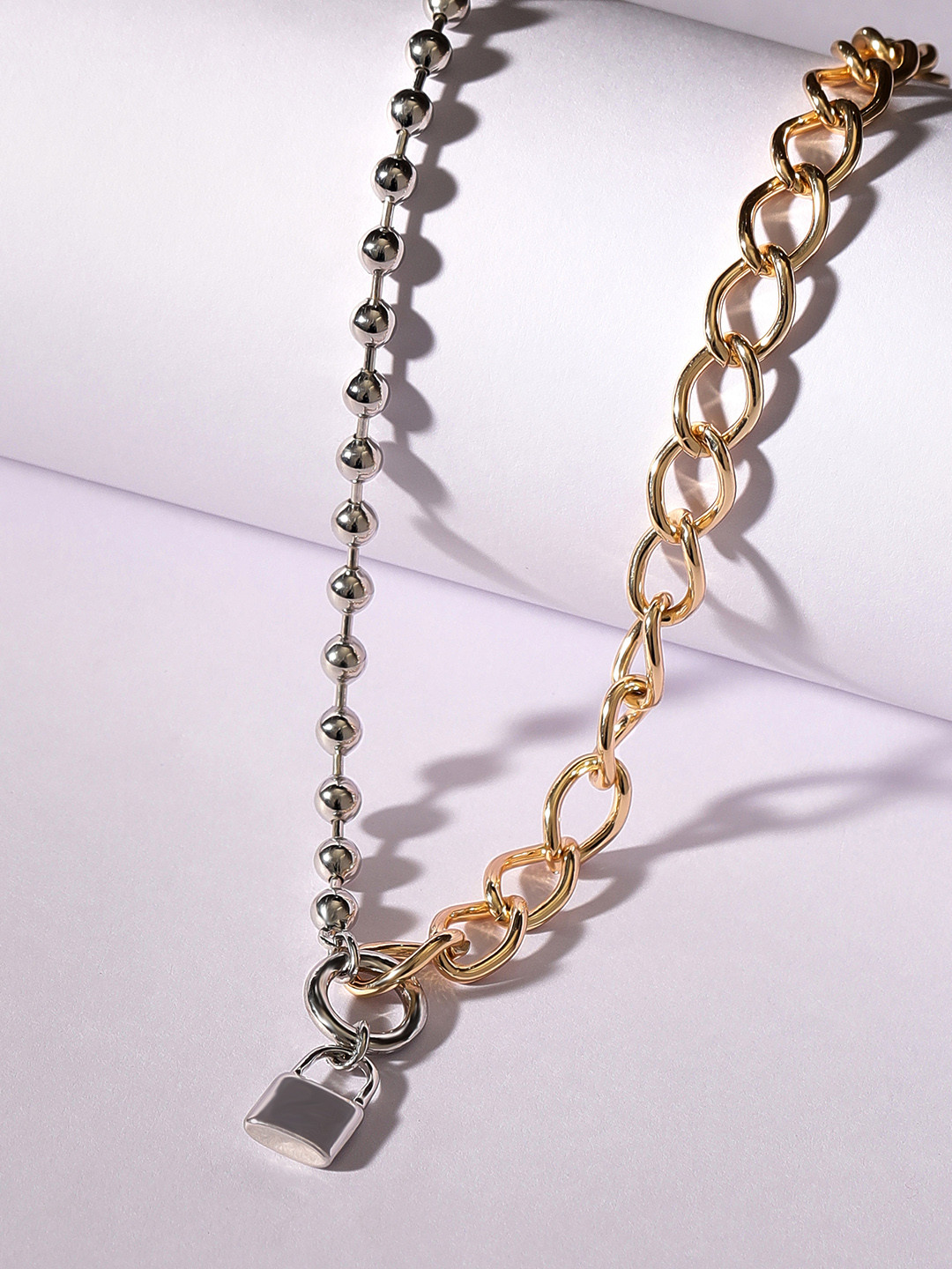 Rubans Voguish 18K Gold & Rhodium Plated  Cuban Chain with Lock Charm Necklace