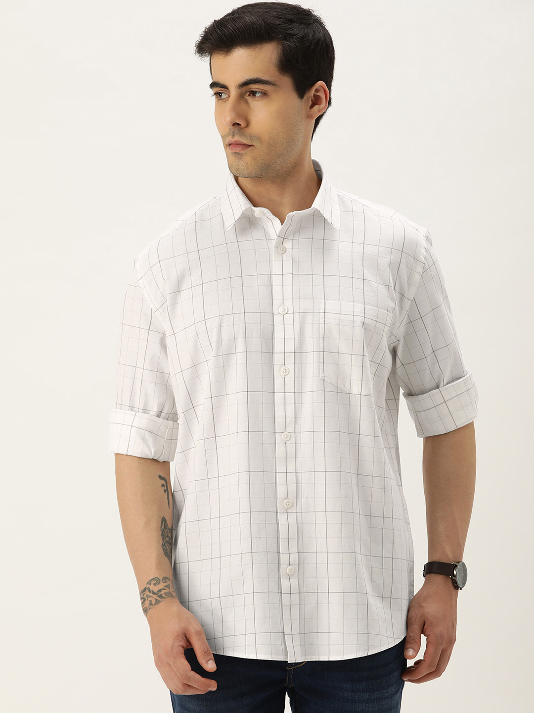 Burnt Umber Comfort Windowpane Checked Cotton Casual Shirt