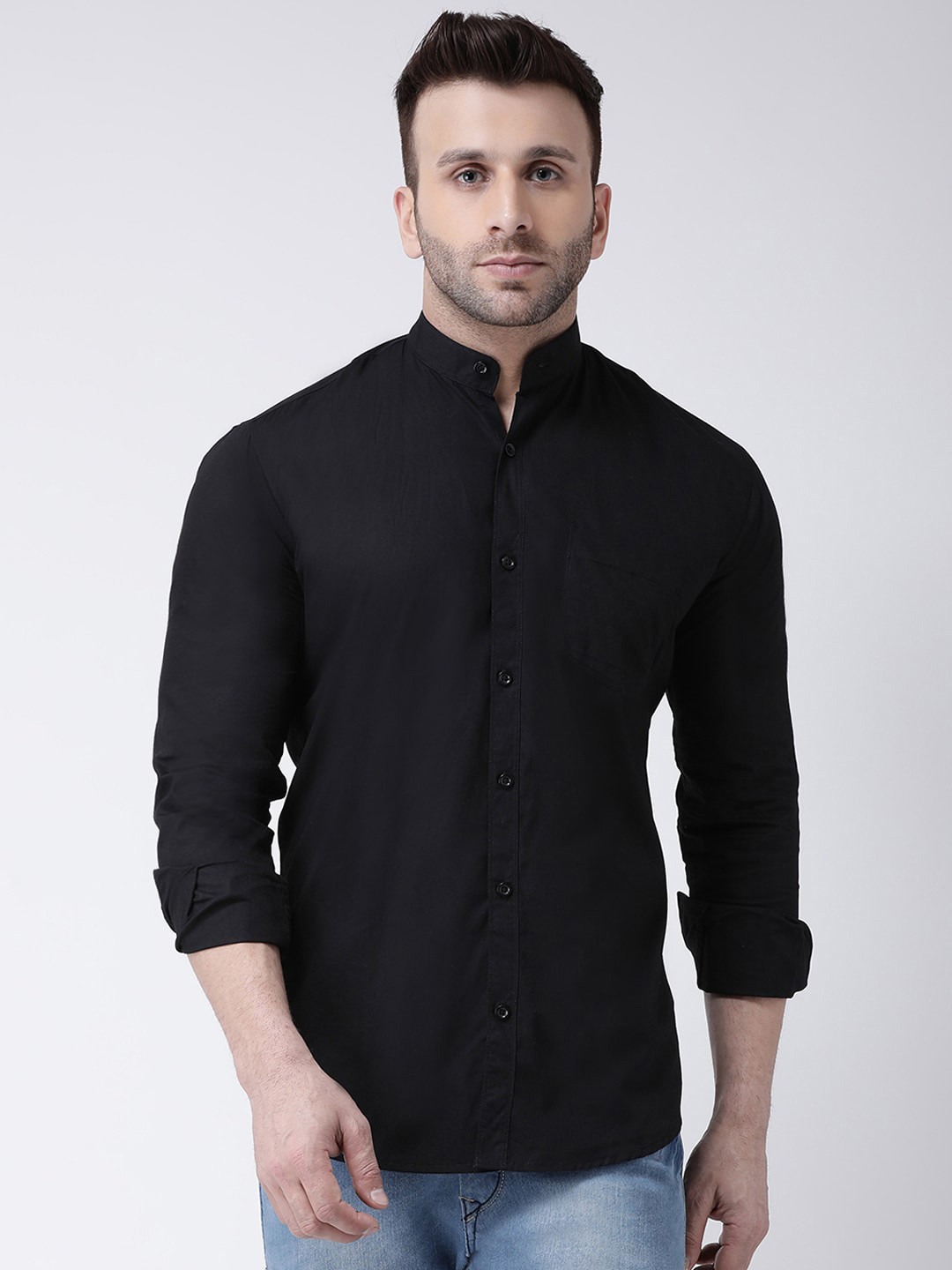 Hangup Band Collar Slim Fit Cotton Casual Shirt