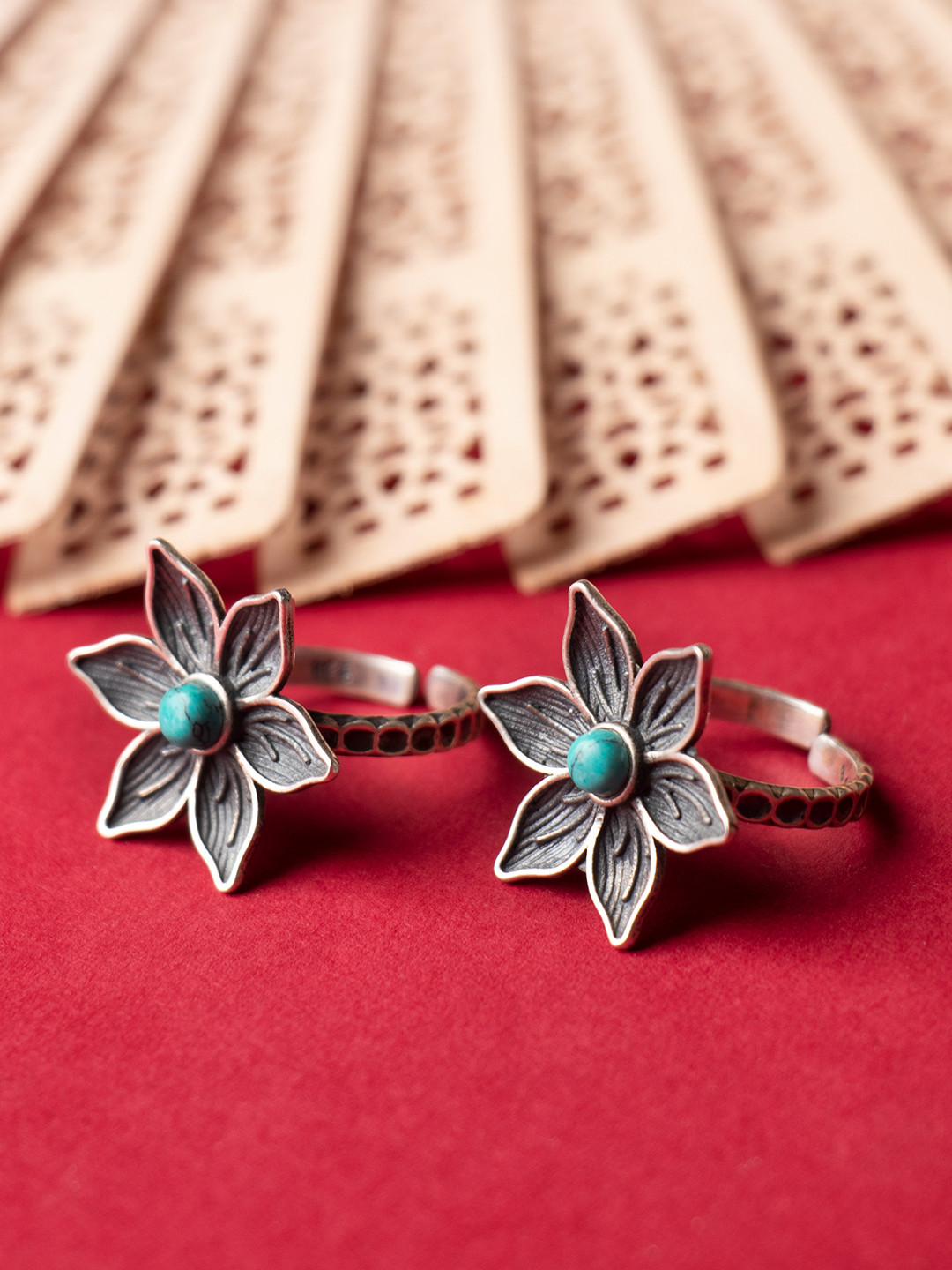 Shyle Set Of 2 9.25 Sterling Silver Oxidised Beaded Adjustable Toe Rings