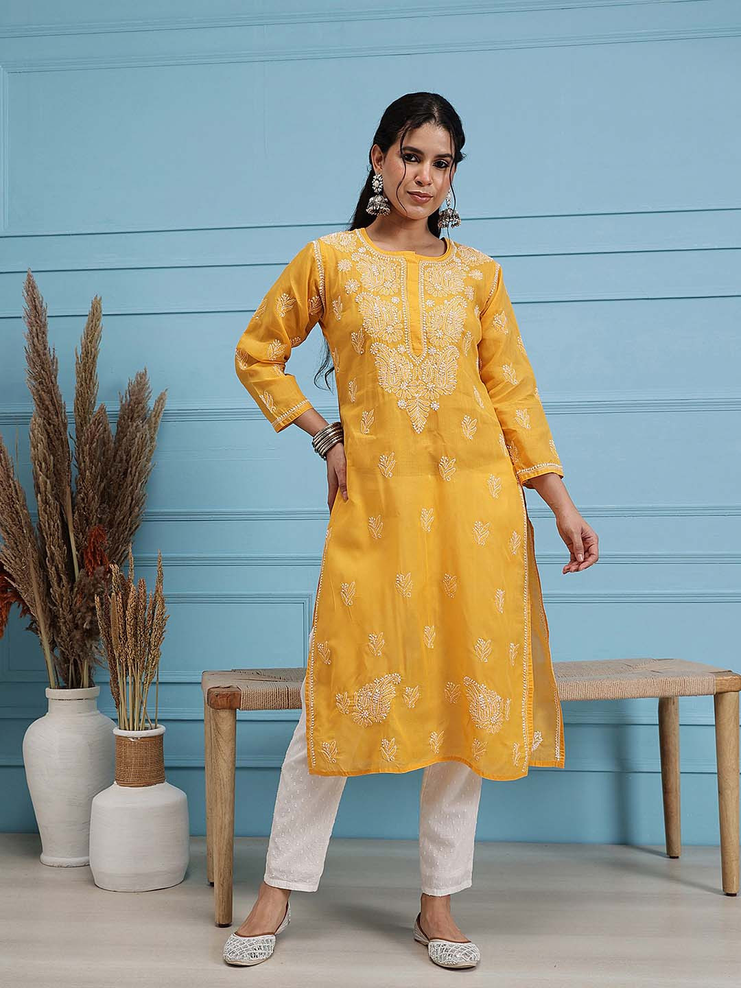 ADA Chikankari Embroidered Sustainable Cotton Kurta