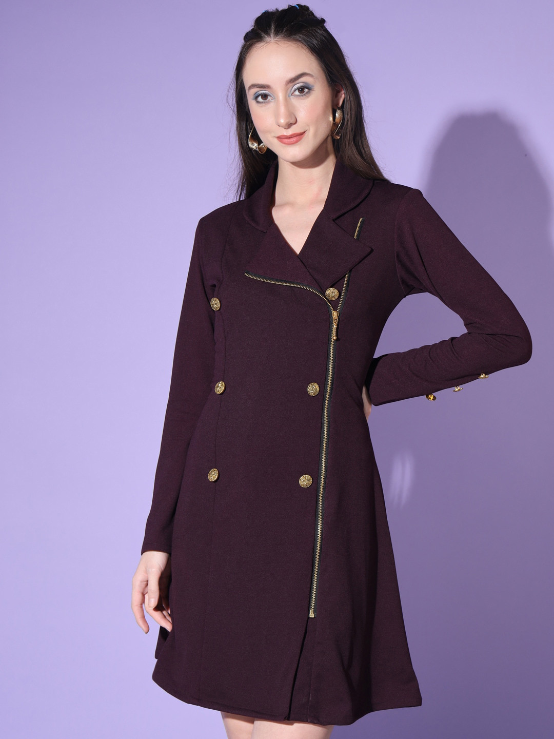 WoowZerz Lapel Collar Blazer Midi Dress