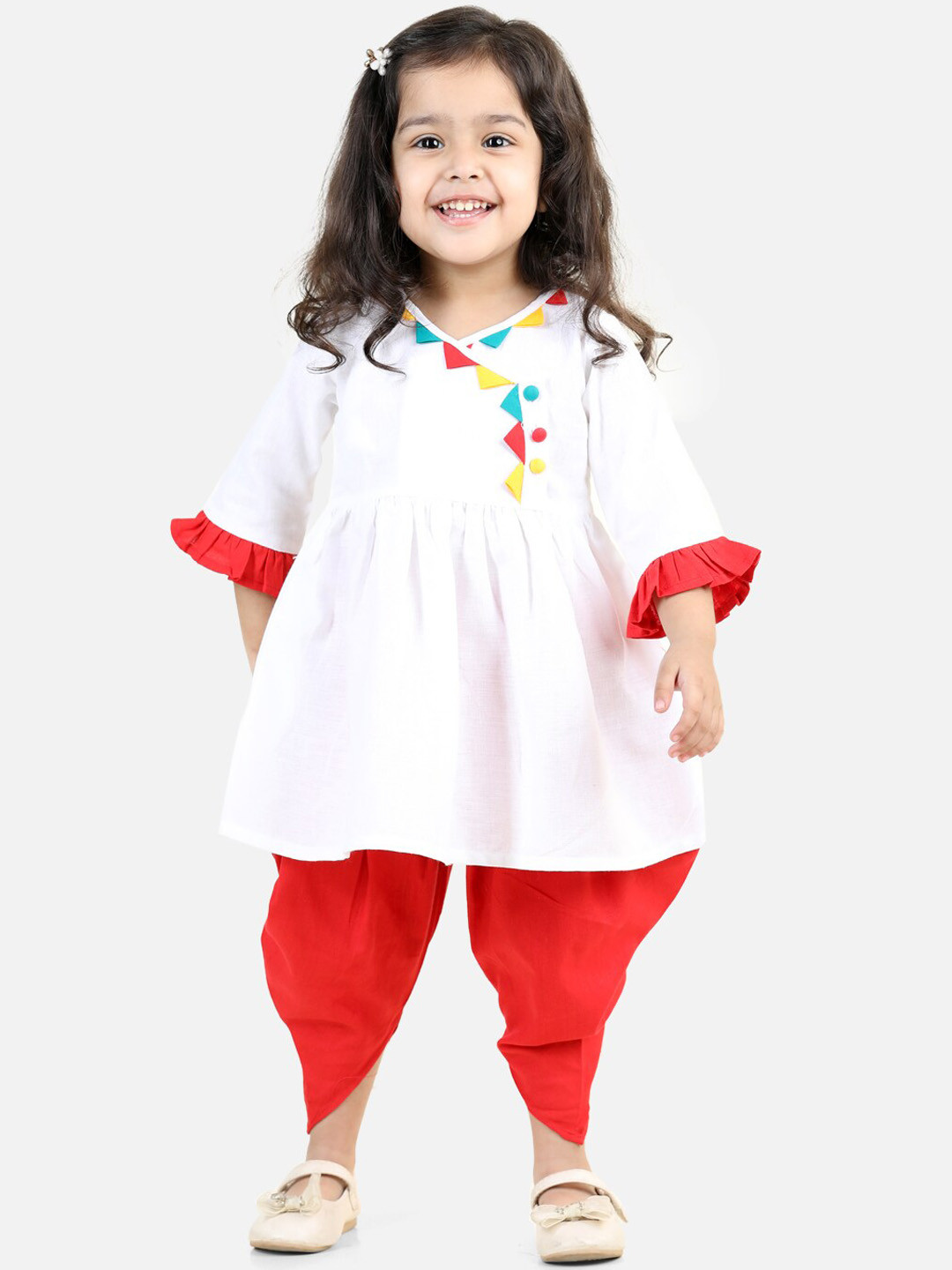 BownBee Girls Angrakha Pure Cotton Kurti with Dhoti Pants